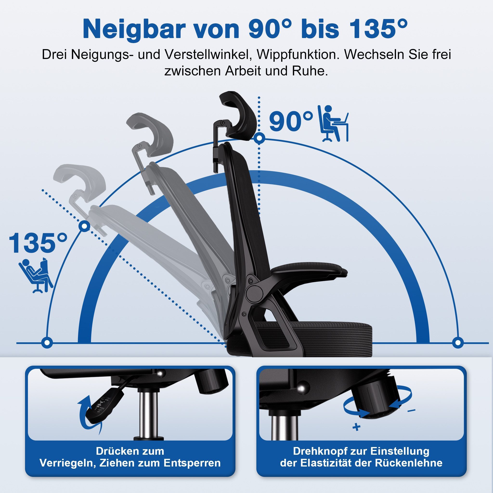 Adormii Bürostuhl Ergonomischer Bürostuhl mit klappbaren Armlehnen und Rück günstig online kaufen