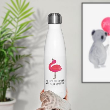 Mr. & Mrs. Panda Thermoflasche Flamingo Stolz - Weiß - Geschenk, rosa, Trinkflasche, Thermoflasche, Einzigartige Geschenkidee