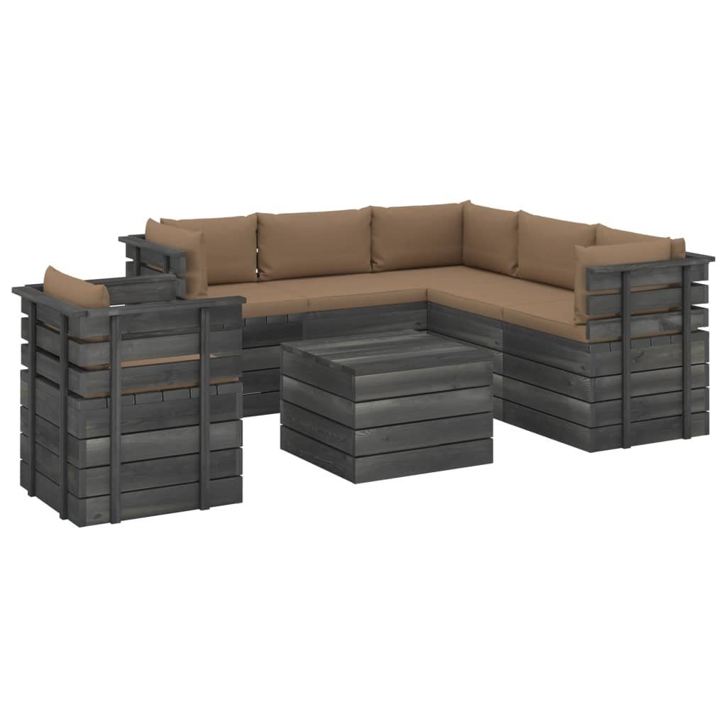 vidaXL Kissen Kiefernholz, mit Taupe 7-tlg. Gartenlounge-Set Garten-Sofagarnitur (7-tlg) aus Paletten