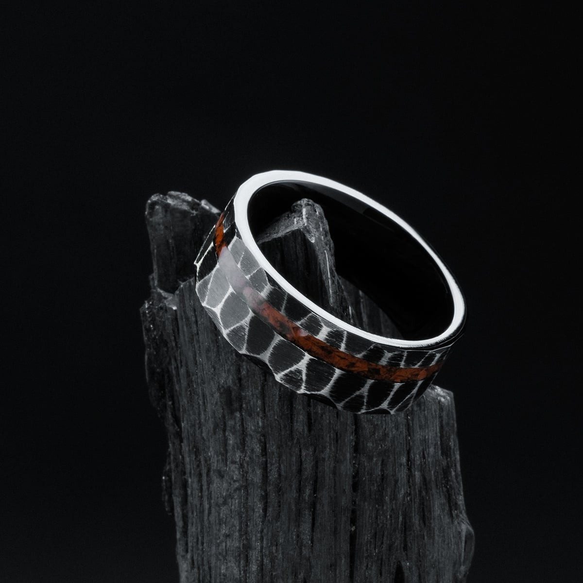 Holzkern Fingerring HerrenSumo Obsidian/Titan