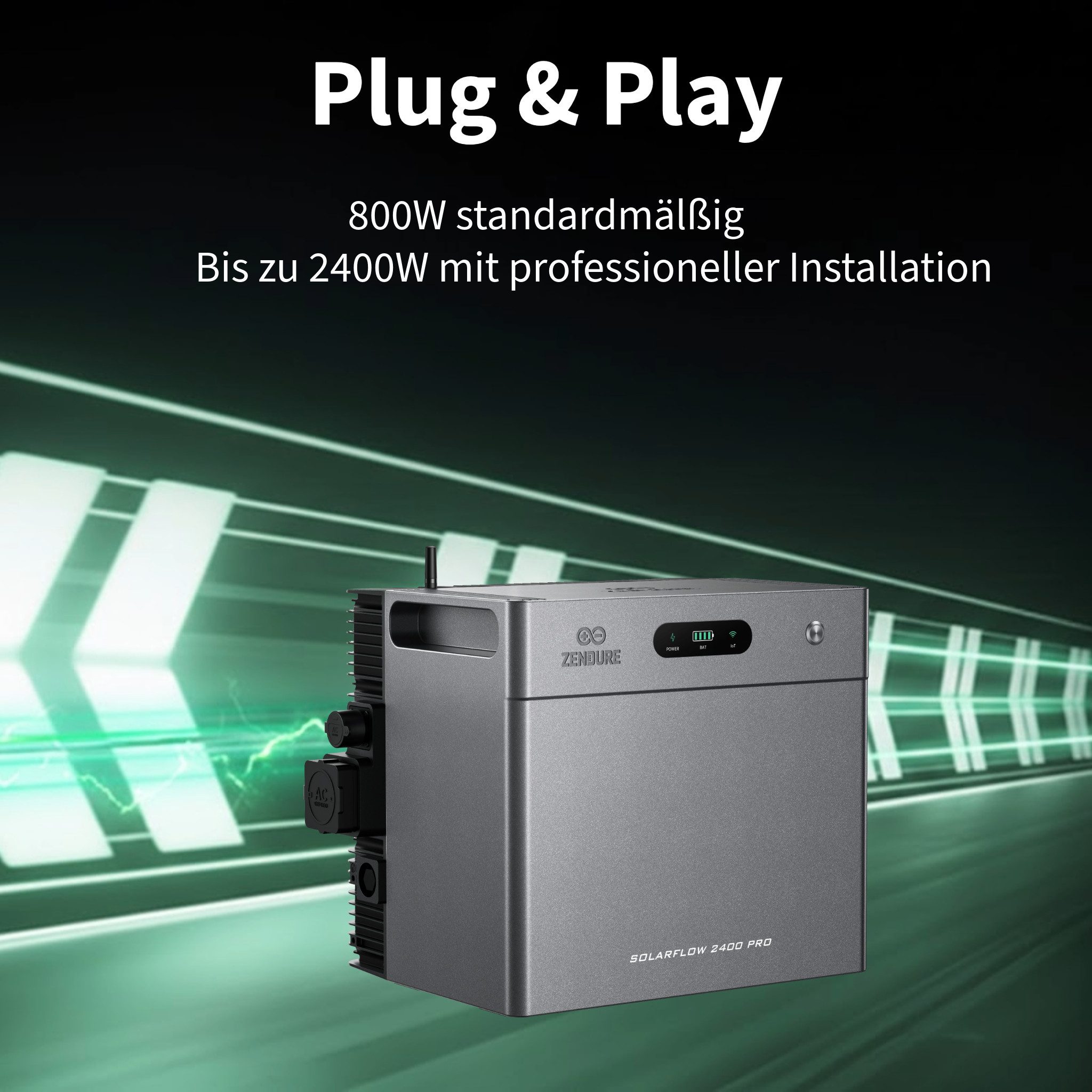 ZENDURE SuperCharged Balkonkraftwerk Zendure SolarFlow 2400 Pro mit 0/1/2/3/4/5 Zendure Batterie AB3000L, 800 W, (Set, 1× SolarFlow 2400 AC Pro mit 0/1/2/3/4/5× AB3000L Batterien), erweiterbar 2,88–16,8 kWh, IP65 Schutz, Plug and play