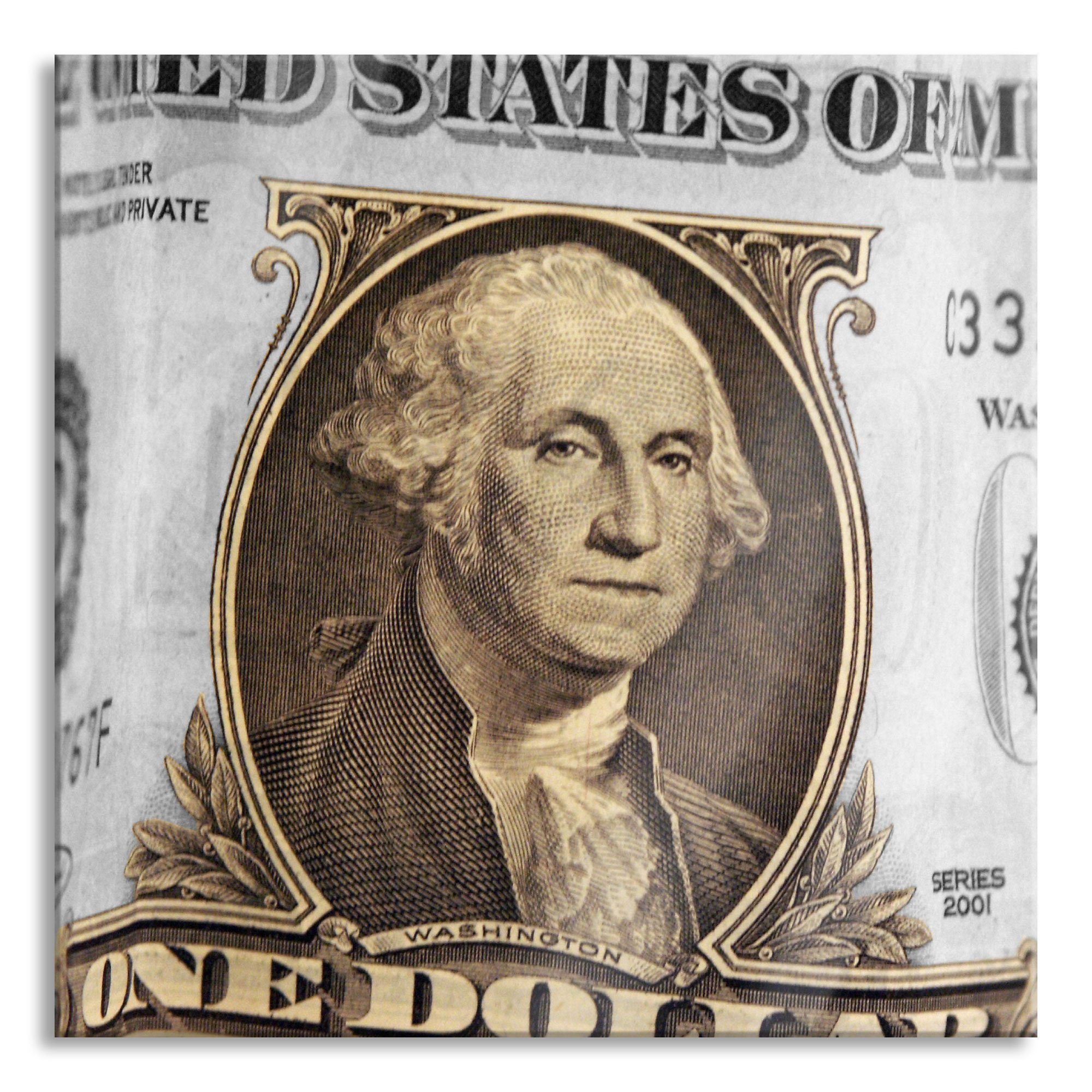 Pixxprint Glasbild Washington Dollarschein, Washington Dollarschein (1 St), Glasbild aus Echtglas, inkl. Aufhängungen und Abstandshalter