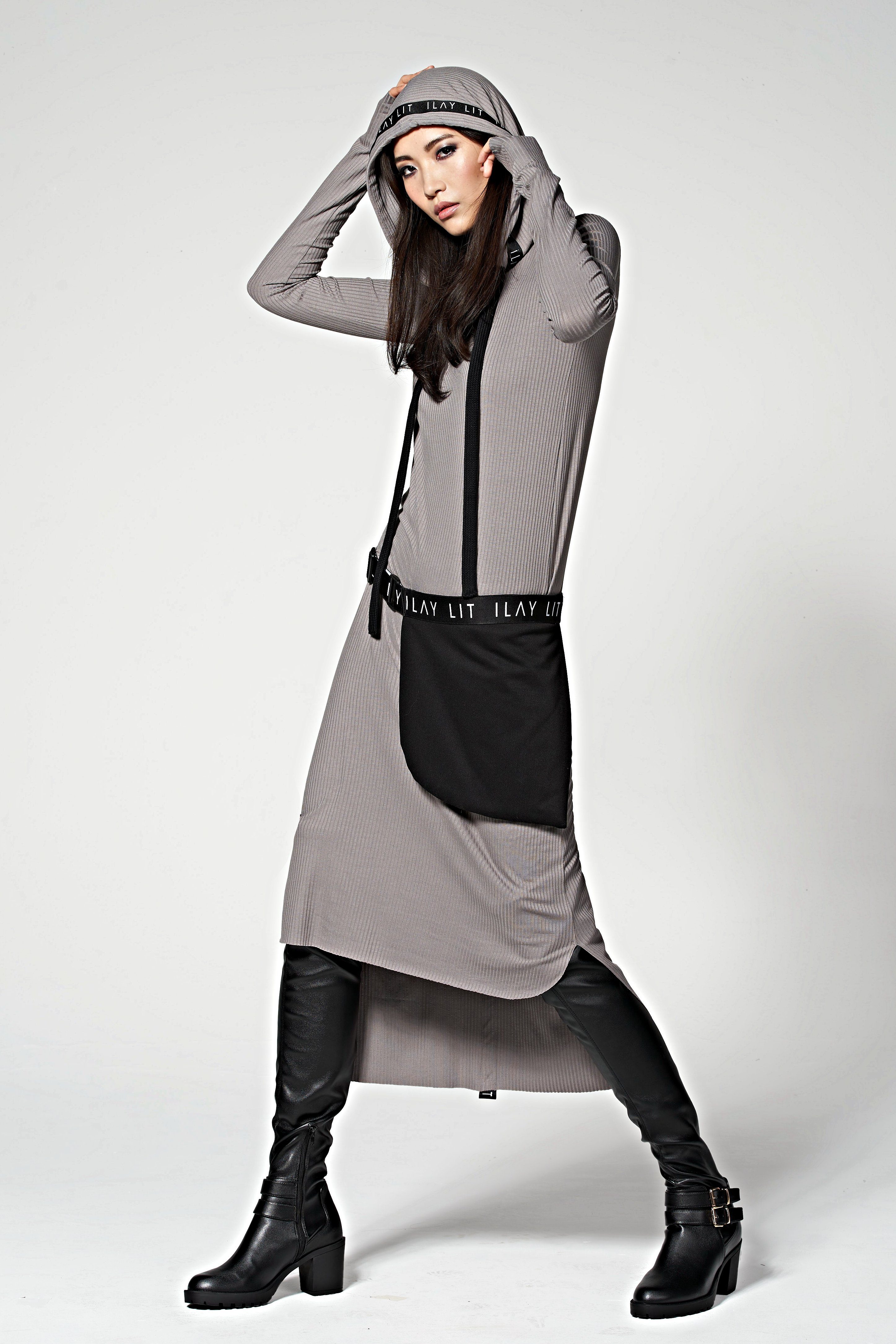 ILAY Lit Maxikleid Billy Jerseykleid Taupe mit Kapuze