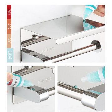 Lubgitsr Papiertuchbox Toilettenpapierhalter mit Ablage Klopapierhalter Edelstahl Ohne Bohren (1 St)