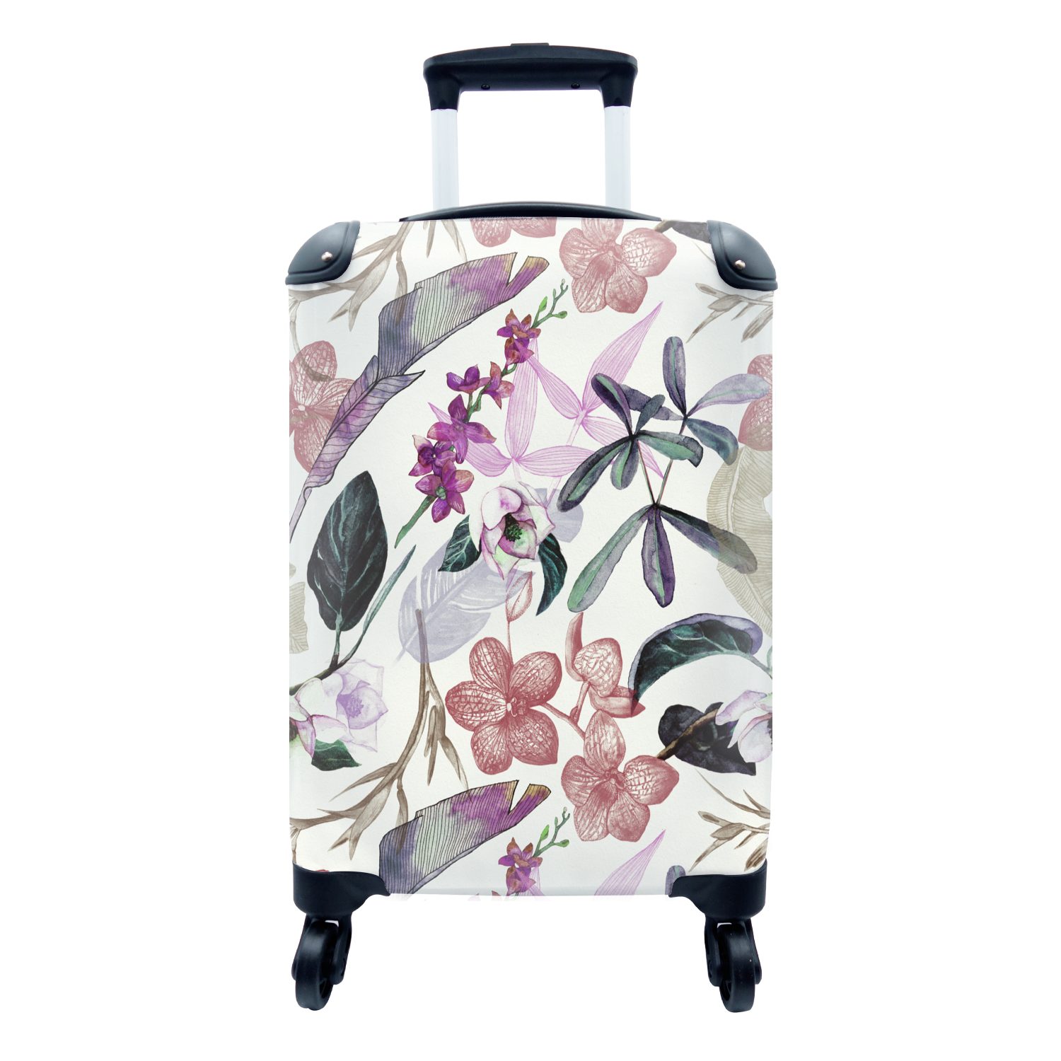 MuchoWow Handgepäckkoffer Dschungel - Blumen - Vintage - Muster, 4 Rollen, Reisetasche mit rollen, Handgepäck für Ferien, Trolley, Reisekoffer