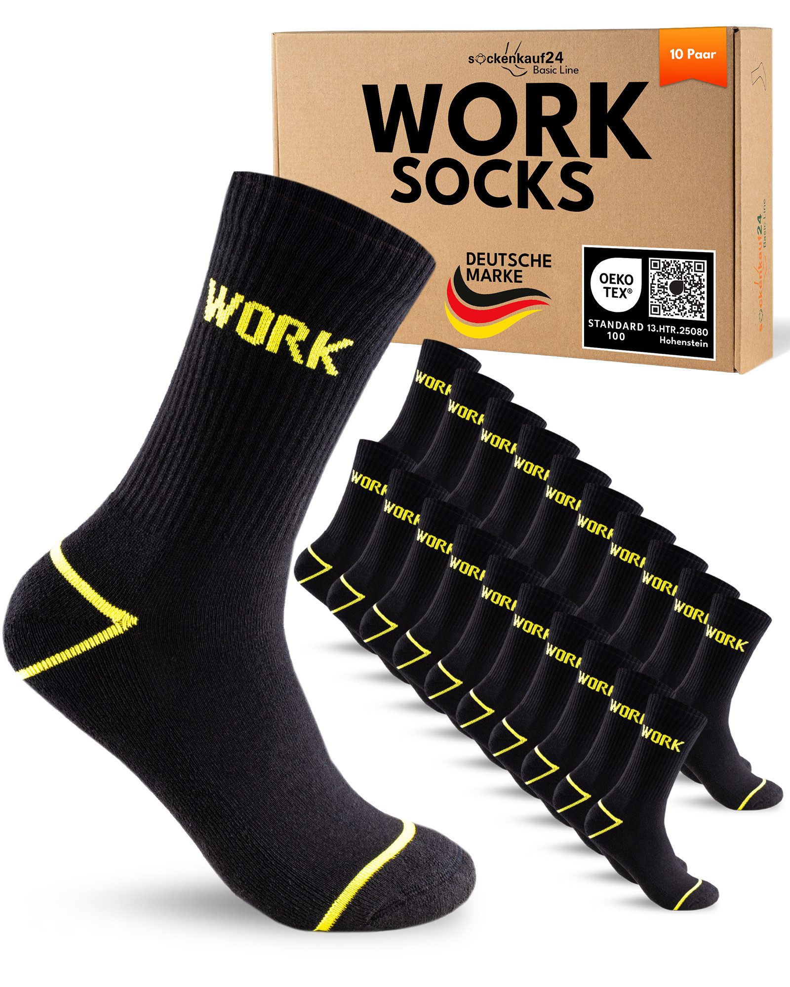 sockenkauf24 Шкарпетки робочі Herren 10 Paar WORK Шкарпетки Шкарпетки робочі (10-Paar) mit Komfortbund und verstärkter Sohle ohne Naht