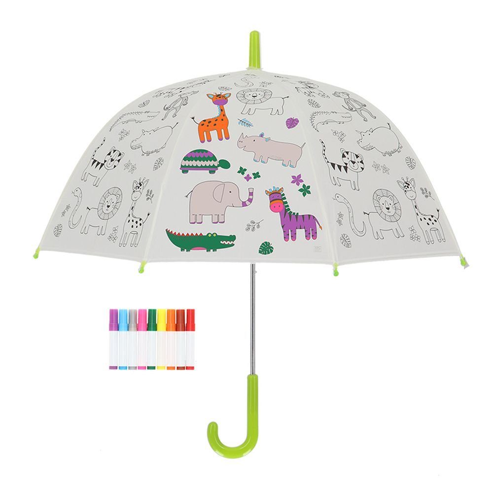 Rivanto Stockregenschirm, Kinder Regenschirm Ø 70,5 zum selbst Ausmalen, Motiv Dschungel