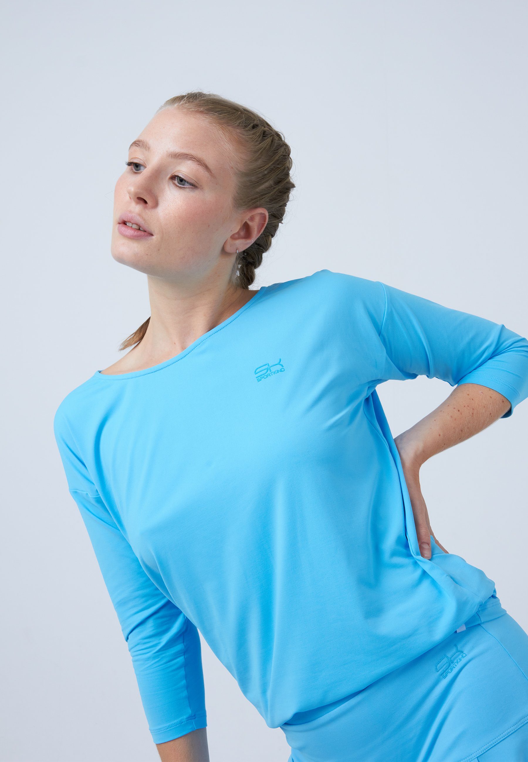 Tennis Shirt Funktionsshirt hellblau Damen Fit Mädchen 3/4 & SPORTKIND Loose