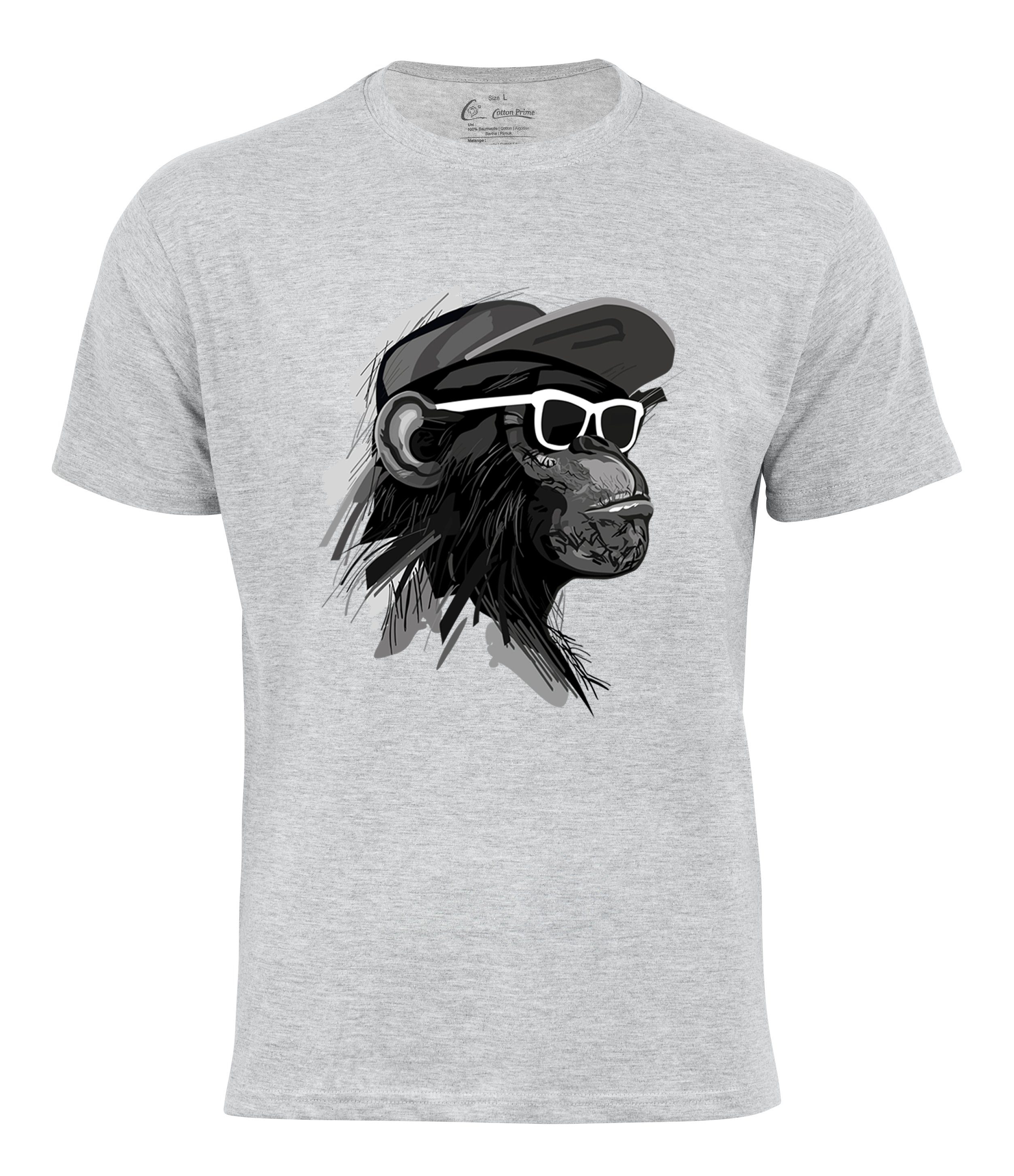 Cotton Prime® T-Shirt mit grau Affenmotiv Brille Cool mit - Monkey