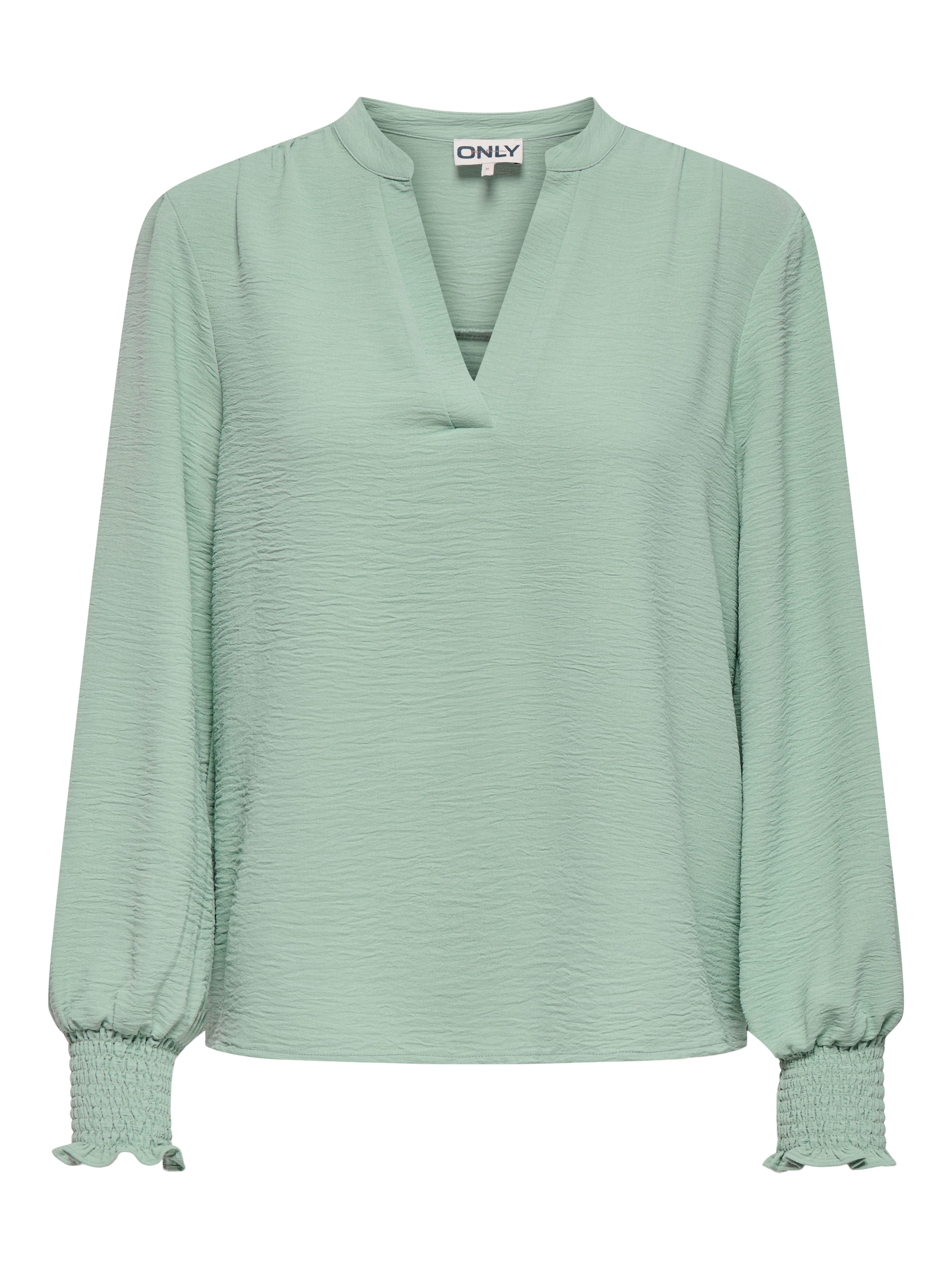 ONLY Blusenshirt ONLMETTE V-NECK LS SMOCK TOP NOOS WVN Kunstfaser, regular fit