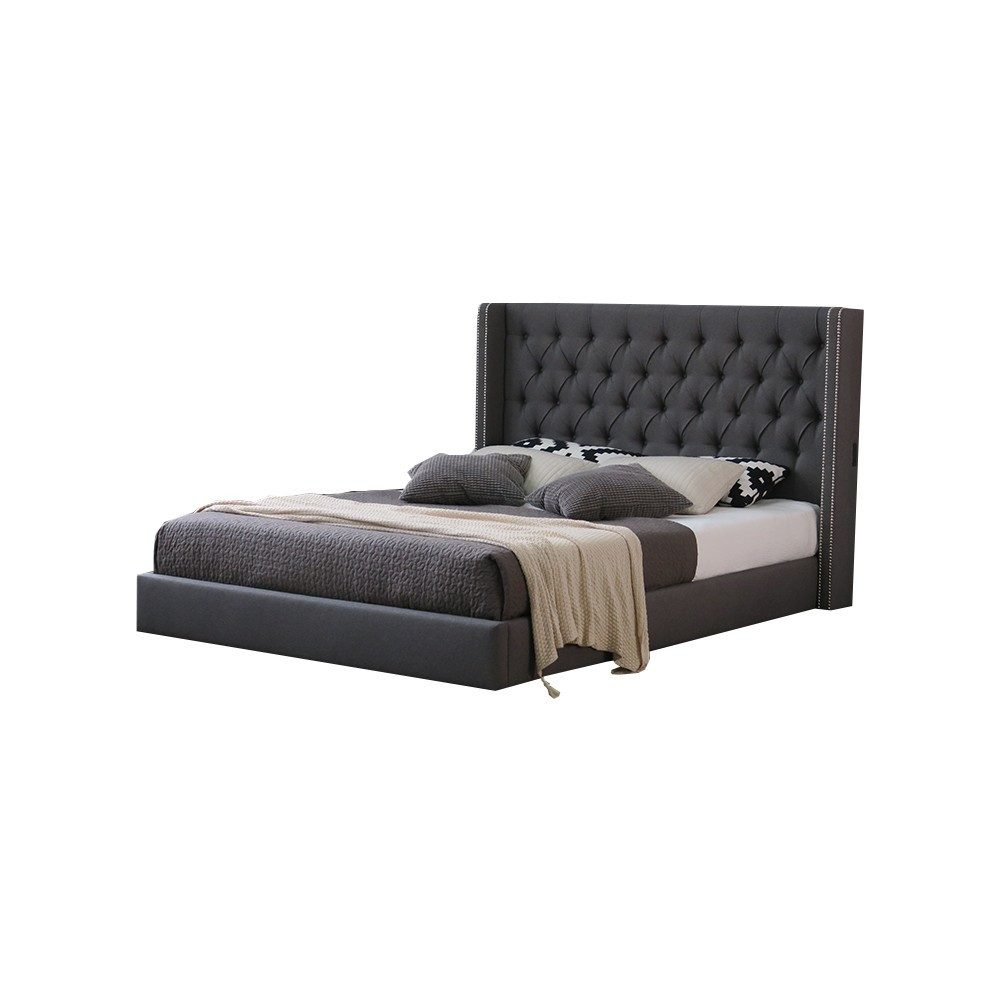 Polsterbett Chesterfield Bett aus Leder mit stilvollem Samt-Polster