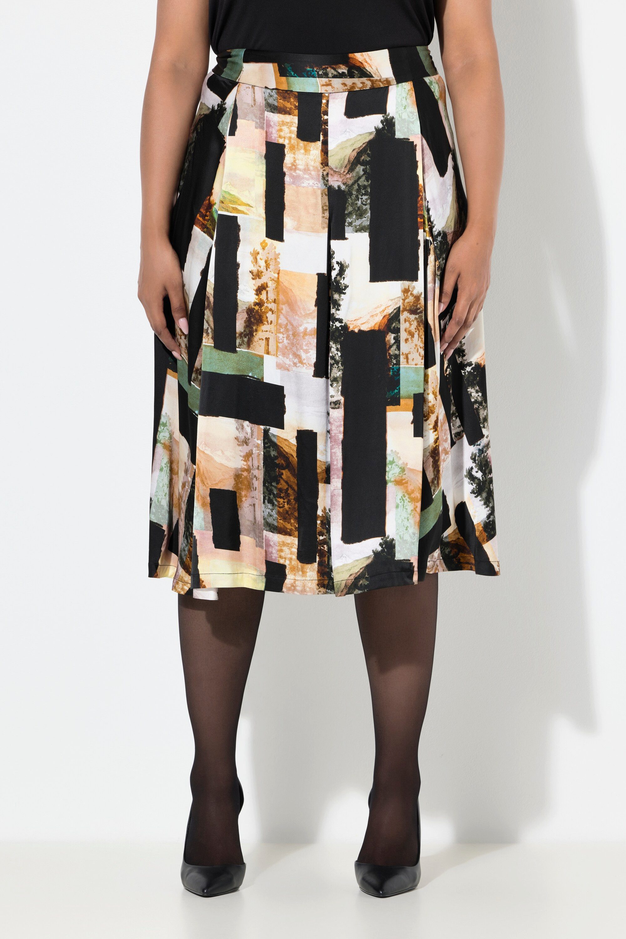 Ulla Popken Jerseyrock Midirock Landschaft A-Linie Steppfalten günstig online kaufen