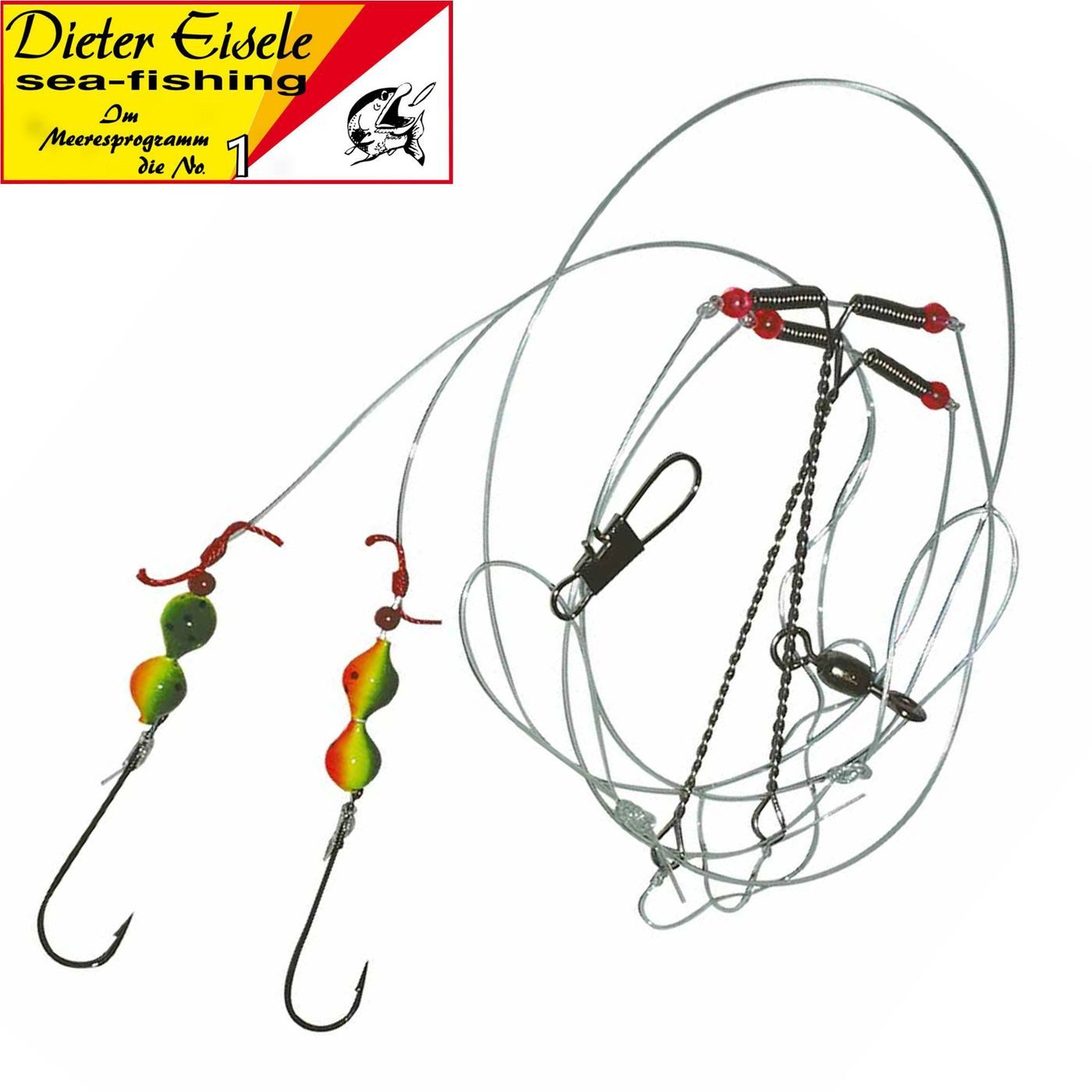 Dieter Eisele Vorfachschnur Dieter Eisele Schollenvorfach fluor tiger 110cm 0,40mm 2 Haken Gr. 2, (1-St)