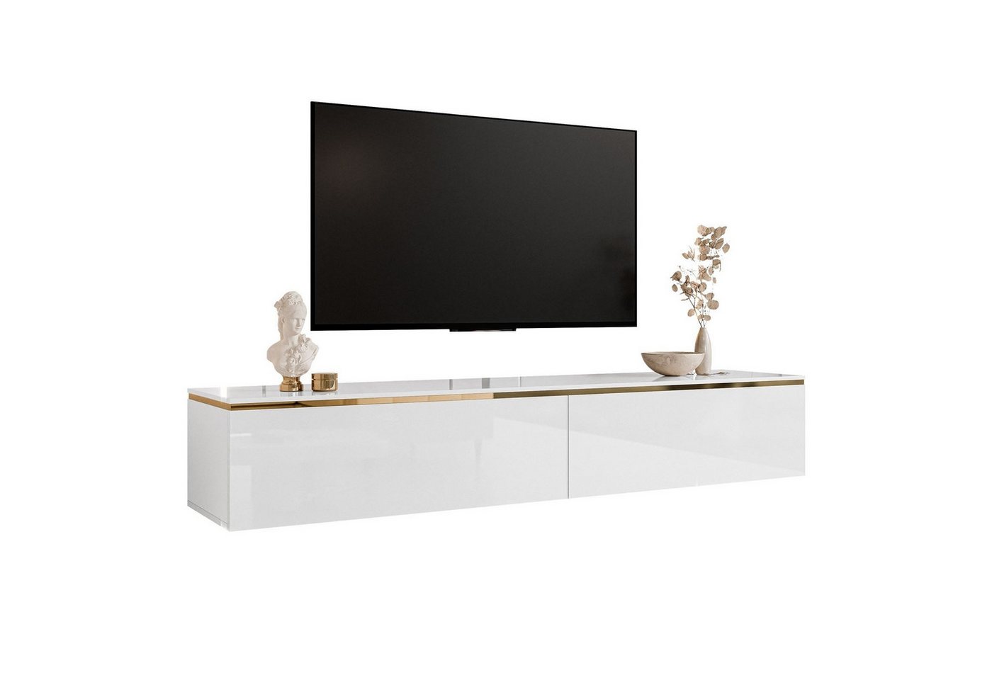 ALLHOUSE24 TV-Schrank PEONY TV Lowboard hängend oder stehend, Push-to-Open, Gold Detail (1x TV Schrank) Breite 180 cm