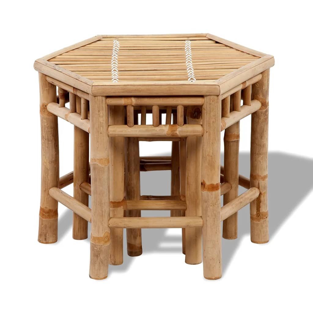 furnicato Gartenlounge-Hocker Bambus-Hocker-Set sechseckig 28x24x32 bis 50x43x40 cm naturfarben (1 St), Stapelbare Sitzhocker, wetterfest und stabil für den Gartenbereich