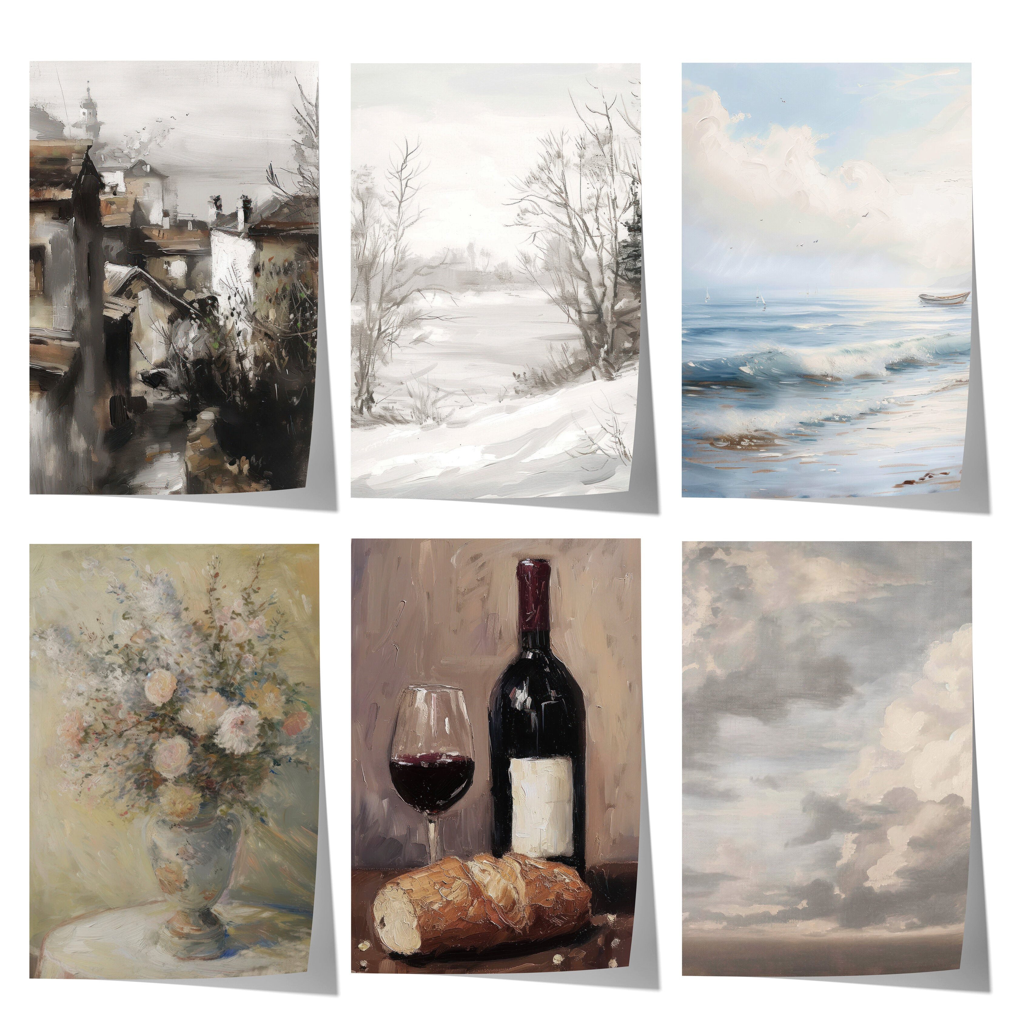 JUSTGOODMOOD Poster Vintage Landschaft Stillleben Geschenkidee Dorf Winterlandschaft Küste, H (1 St)