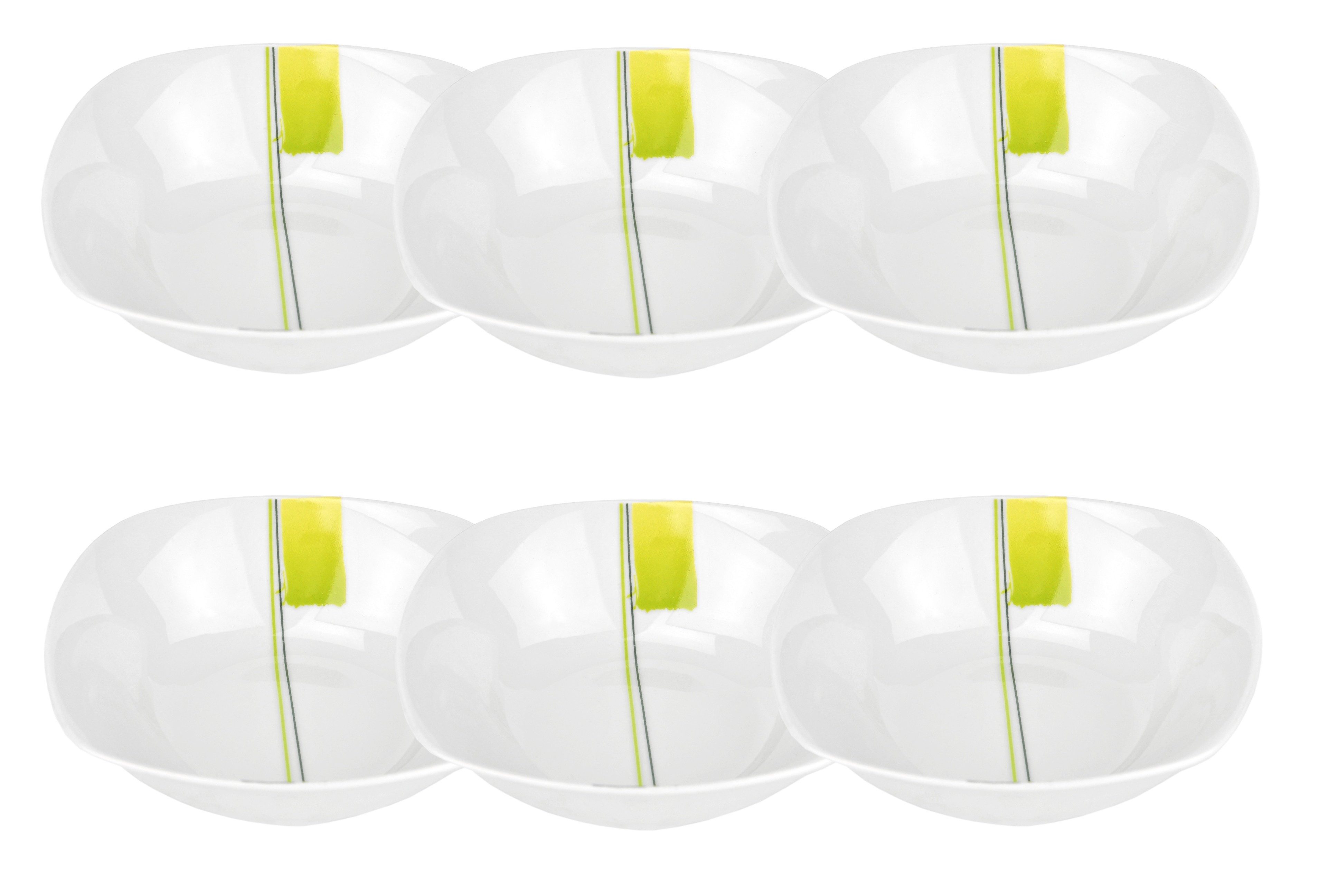 van Well Müslischale 6er Set Müsli- Salatschale Manhattan 14,2cm Porzellan weiß mit Dekor, Porzellan