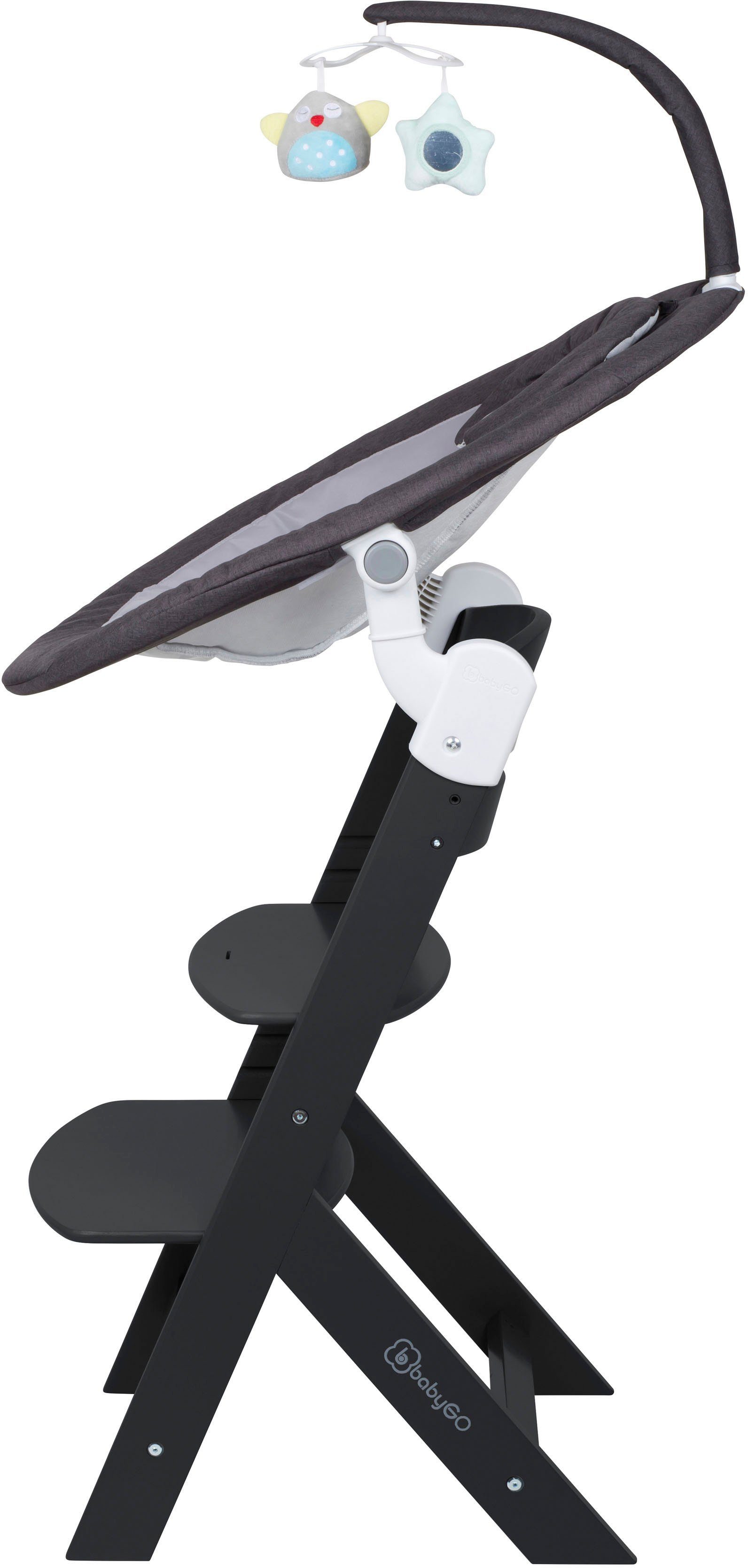 BabyGo Hochstuhl Family Homey Set, schwarz/dunkelgrau, mit elektrischer Babywippe inkl. Spielbogen