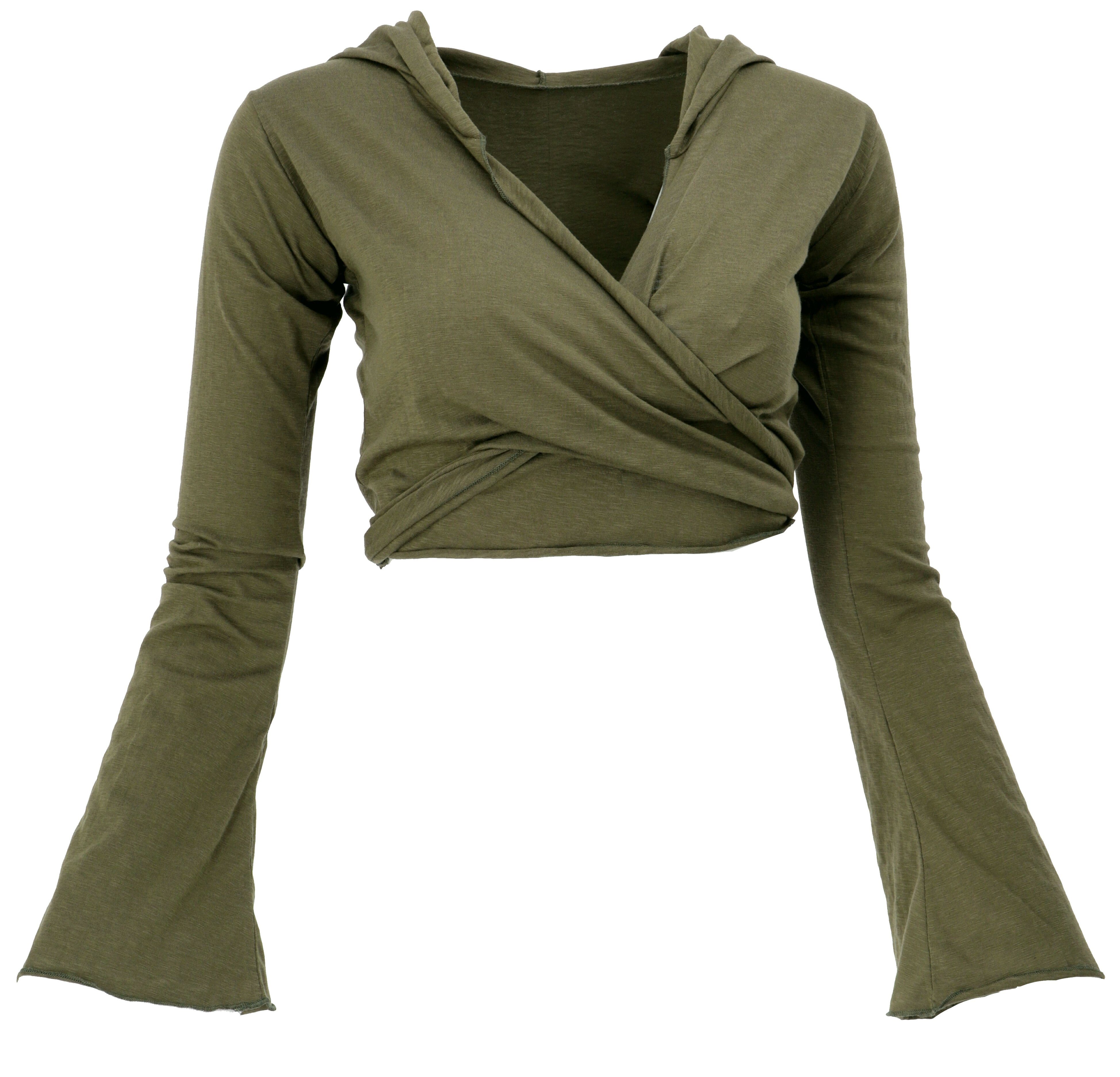 Guru-Shop Longsleeve Wickeltop, Yogatop, Langarmshirt mit.. alternative Bekleidung olivgrün | V-Shirts