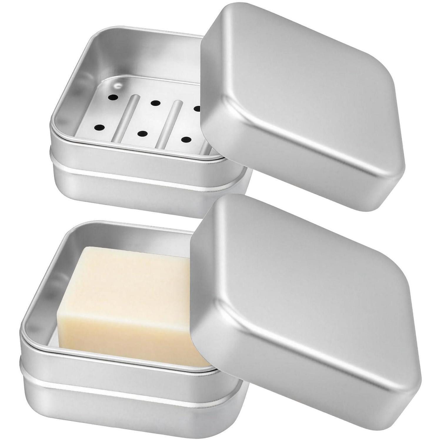 LuxusKollektion Seifenschale Seifendose Aluminium 2er Set mit Abtropfgitter, Breite: 7.9 cm, 2-St.