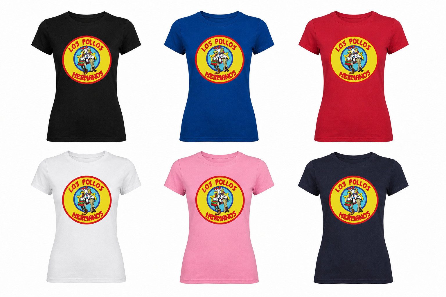 Blondie & Brownie T-Shirt Hermanos Gelb Damen Shirt Los Pollos Print Rundhals Baumwolle Retro (Einzelstück, Einzelartikel) HermanosG D Tee Damen Kultshirt Print