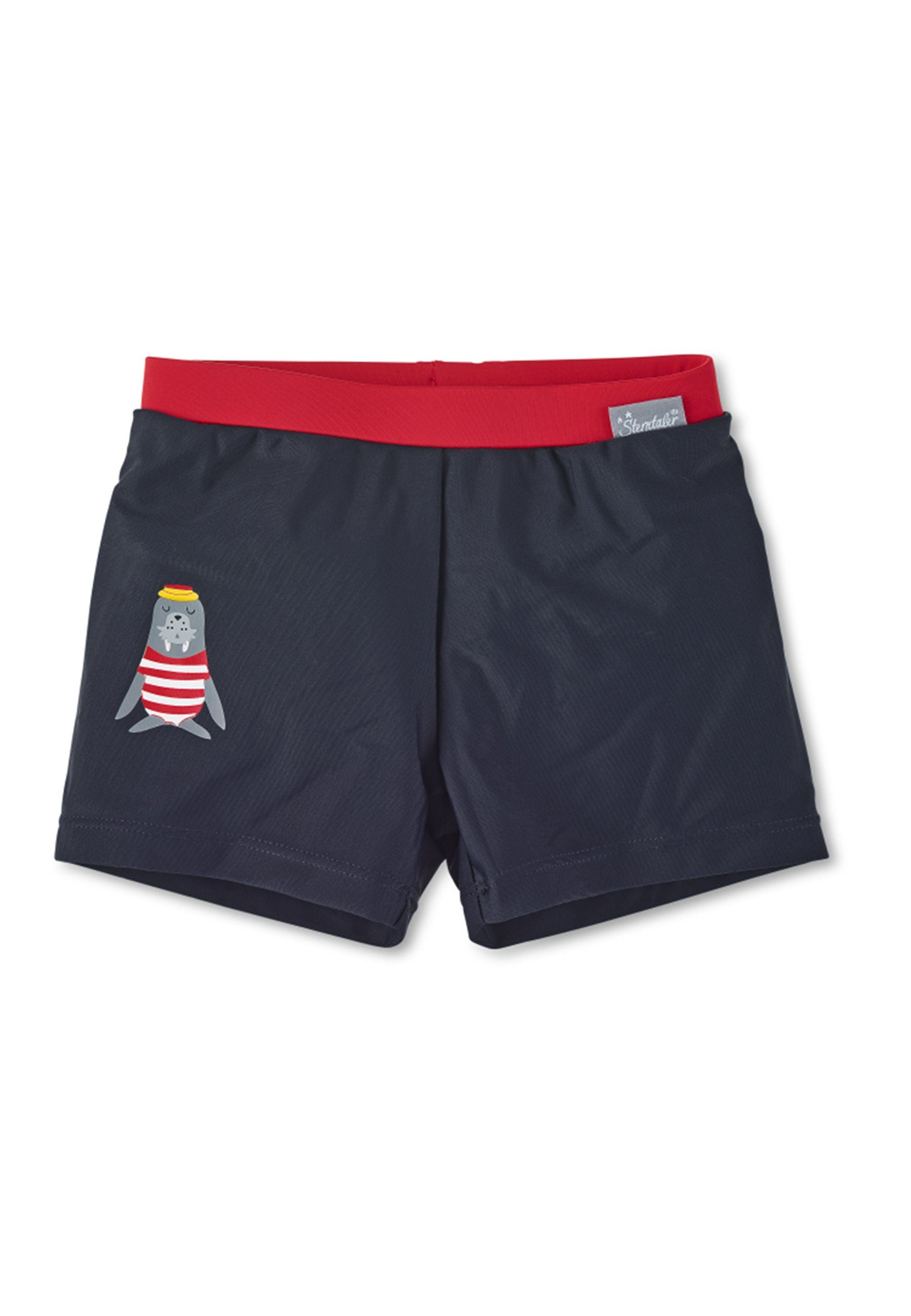 Sterntaler® Badehose Baby Badehose bis in Marine Badeshort Windeleinsatz Baby Badehose (1-St) innen Größe Badeshort - zur Bund, Robbe Kinder Kordel - mit - Badehosen Weitenregulierung Walross mit 86/92 im