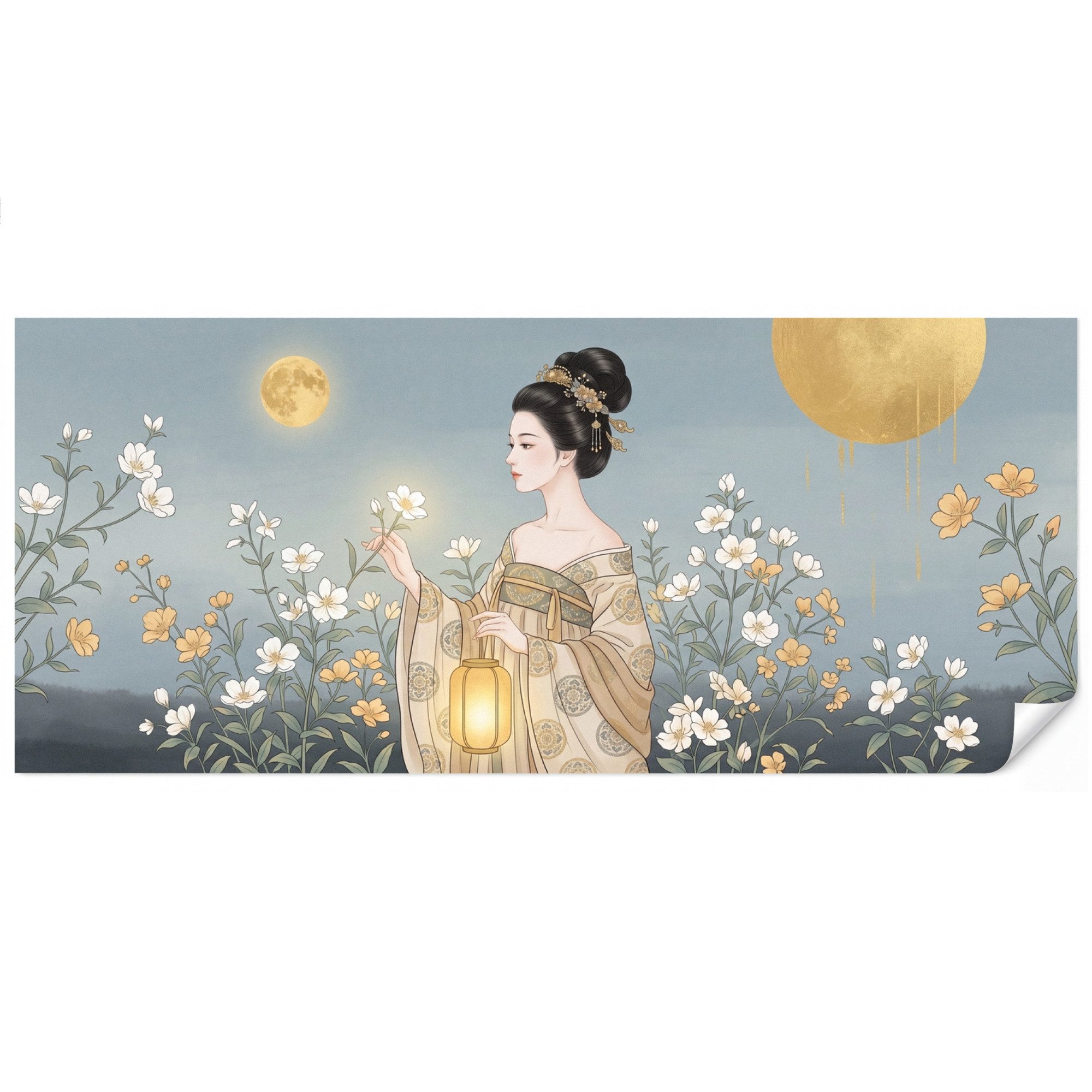 OnlyWow Fototapete Asiatisch - Frau - Kimono, Matt, bedruckt, Wandtapete, Wohnzimmer, Schlafzimmer, Wanddekoration 500x220cm