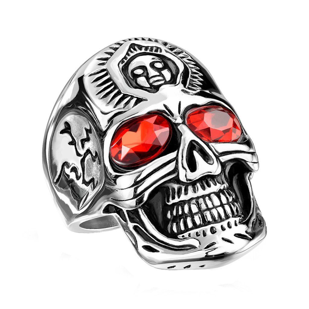Fingerring Herren Biker Ring roten Kristall Augen Stirnring