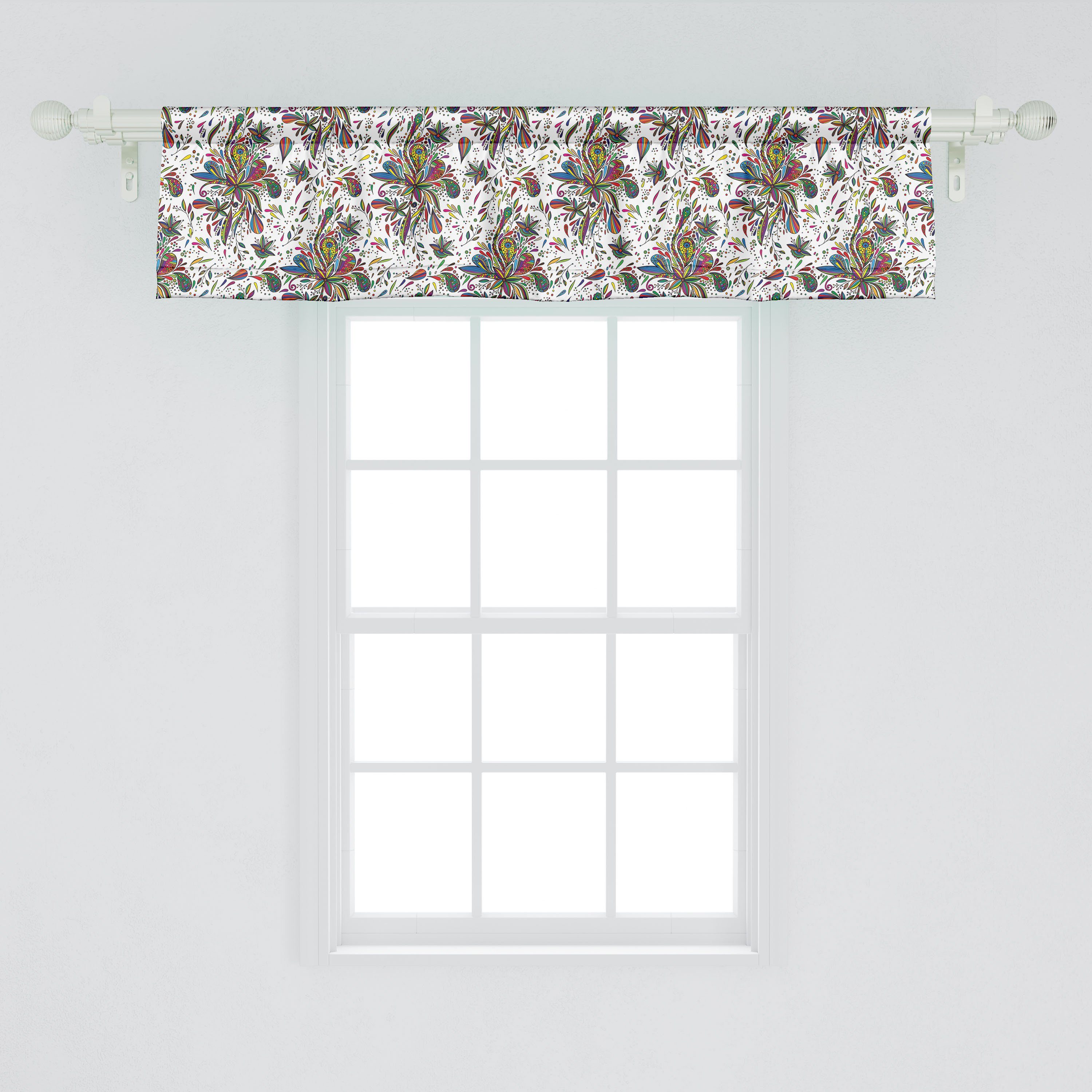 Scheibengardine Vorhang Volant Abakuhaus, Microfaser, Schlafzimmer für Flora-Muster mit Küche Mehrfarbig Dekor Stangentasche