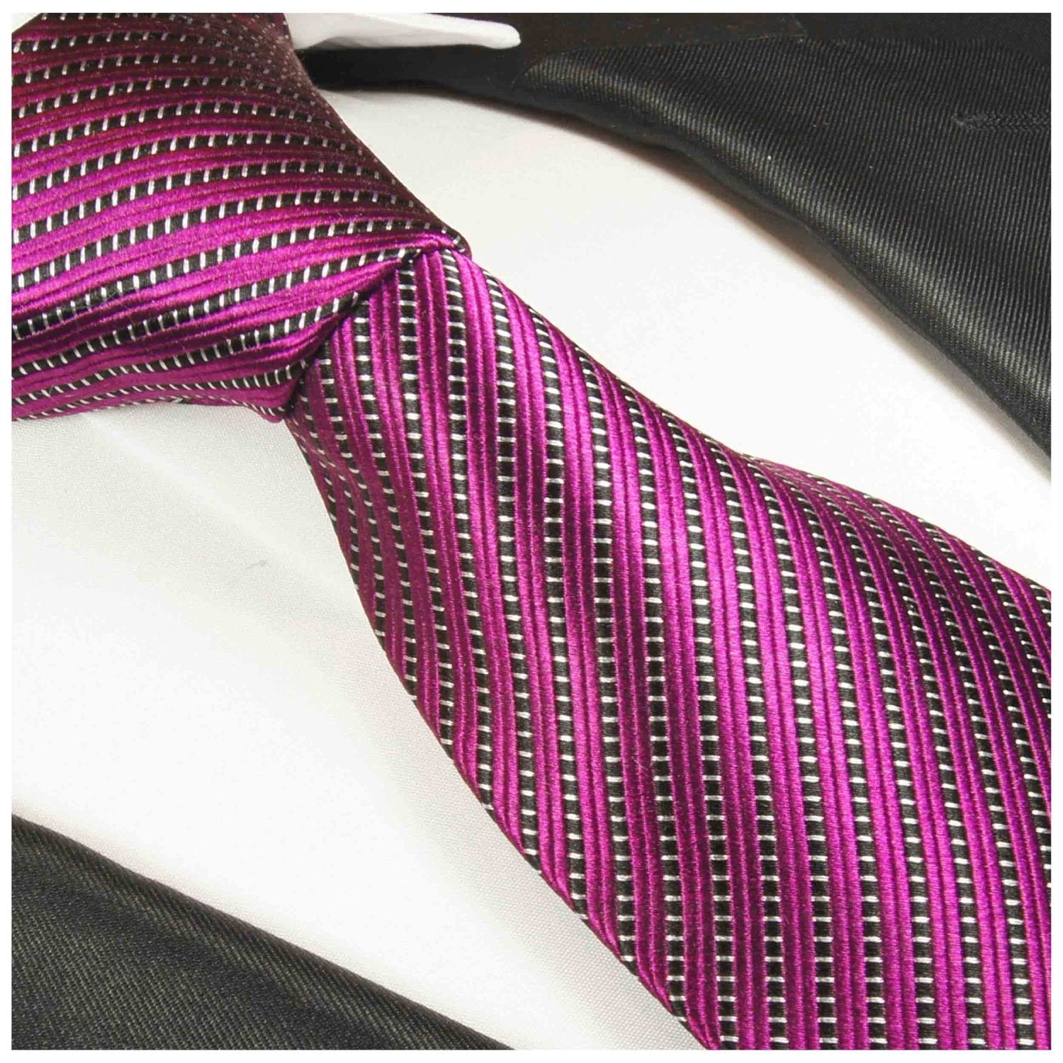 Paul Malone Krawatte Moderne Herren Seidenkrawatte gestreift Breit (8cm), fuchsia 995 – Bild 2 von 2
