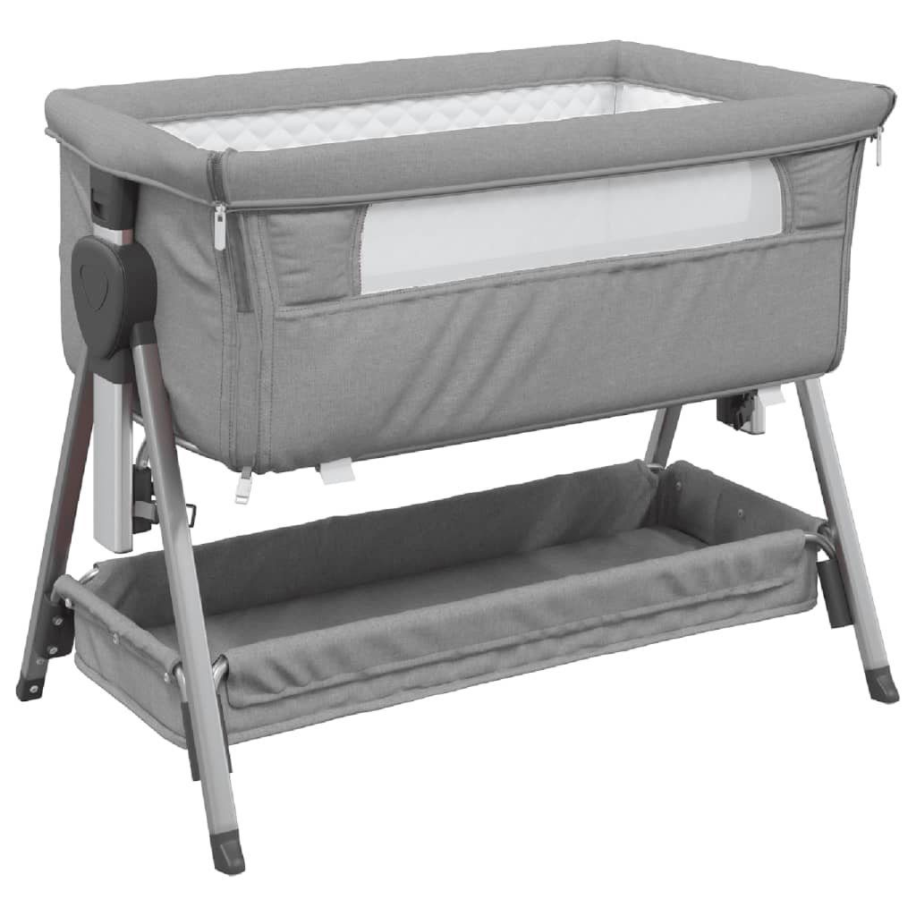Kinderbett Babybett mit Matratze Grau Leinenstoff Mobil Reisebett Baby Anstellbet