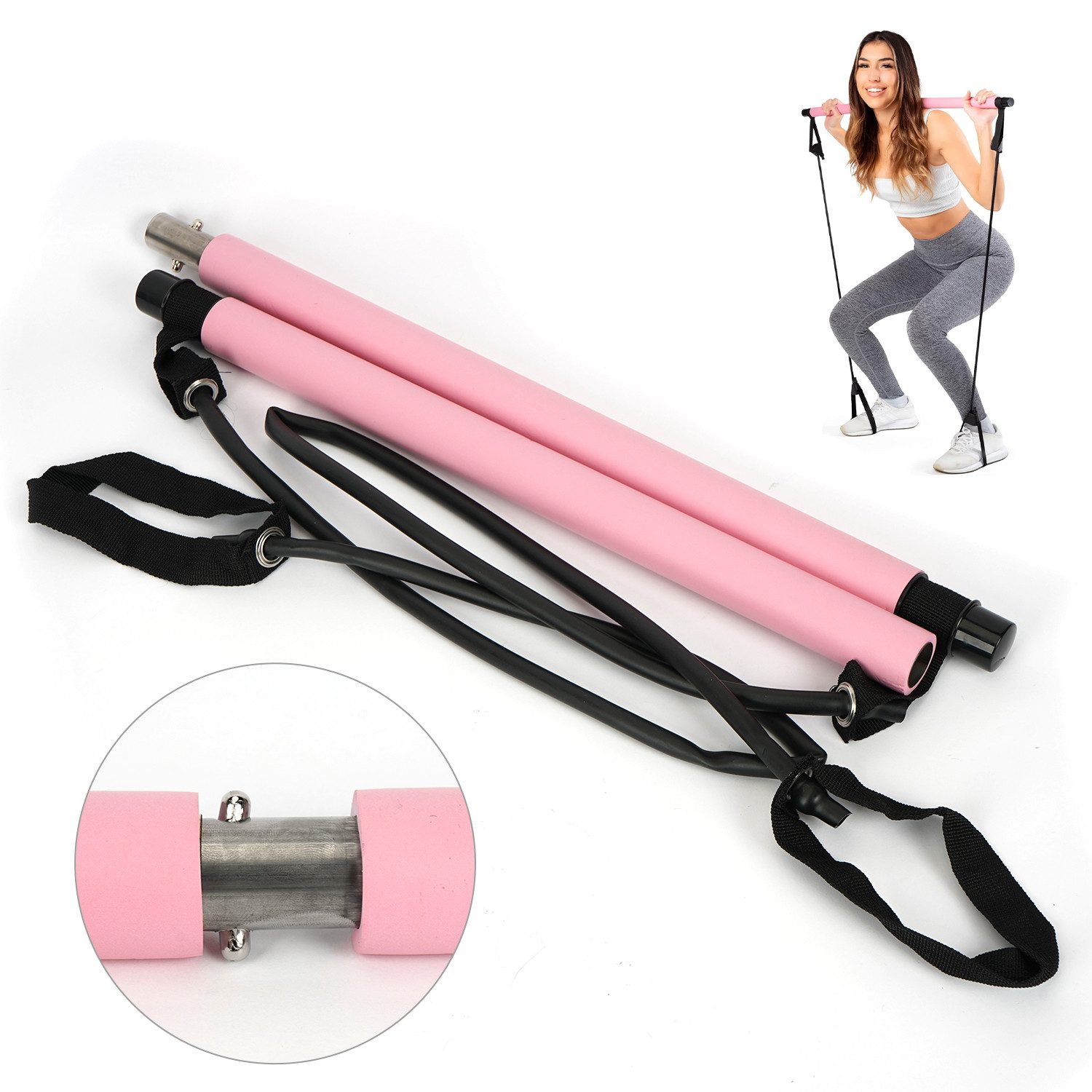 OSTWOLKE Gymnastikstäbe Pilatesstab Yoga Pilatesstange Gym Stick mit Widerstandsband