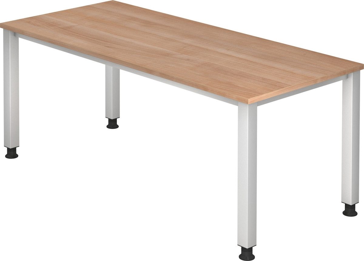 Schreibtisch Schreibtisch 4-Fuß eckig 180x80cm Nussbaum/Silber