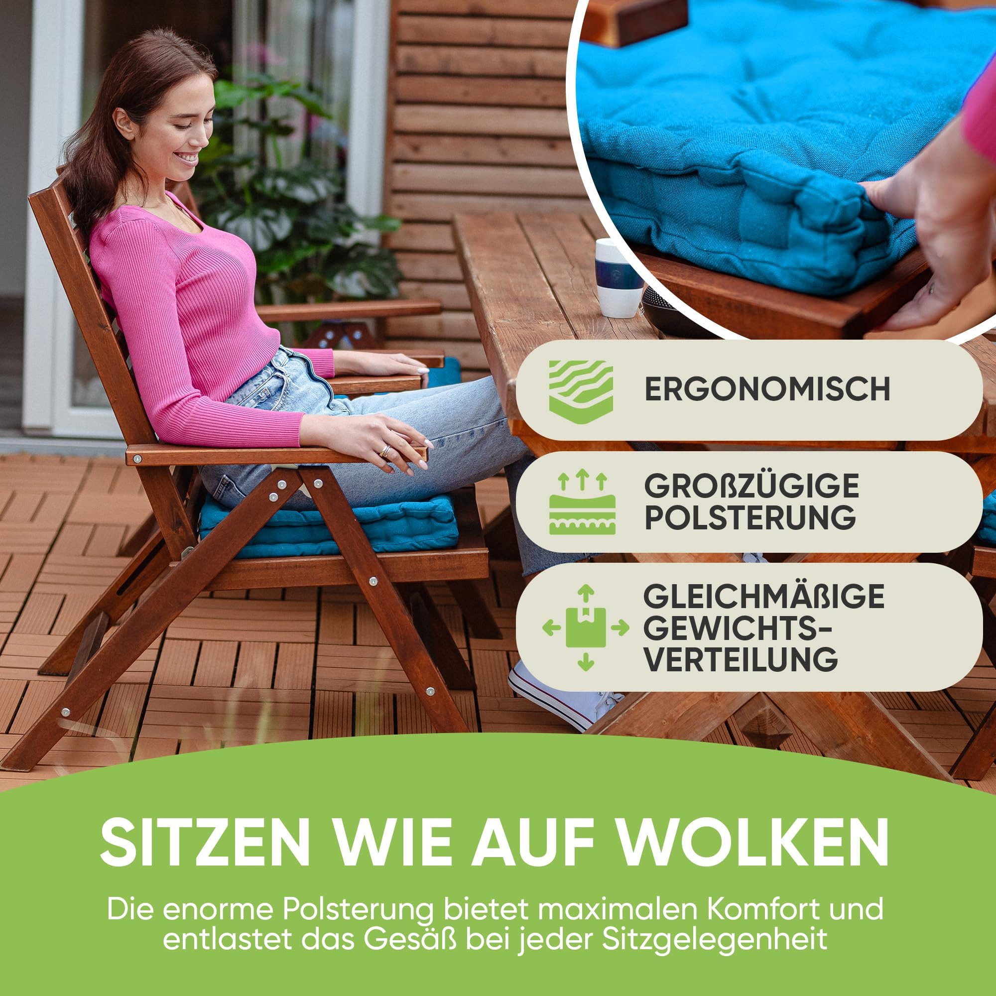 Gräfenstayn Sitzkissen 4er Set 40x40 cm mit 8 cm Polsterung aus 100 % Baumwolle -, robustes Sitzkissen für Indoor & Outdoor, bequemes Bodenkissen