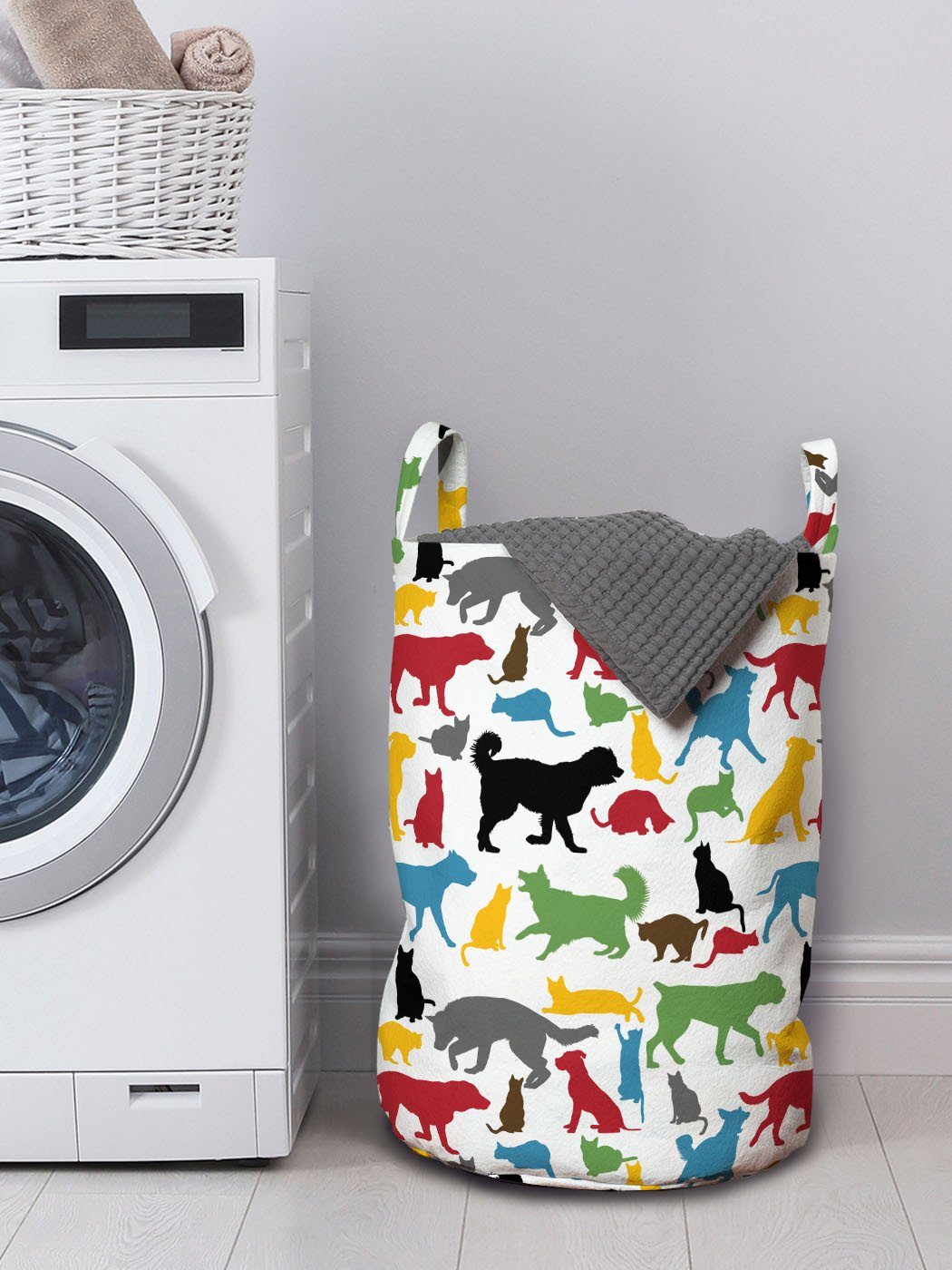 Abakuhaus Wäschesäckchen Wäschekorb mit Waschsalons, Kordelzugverschluss Griffen Katzen Katzen Hunde und für Bunte