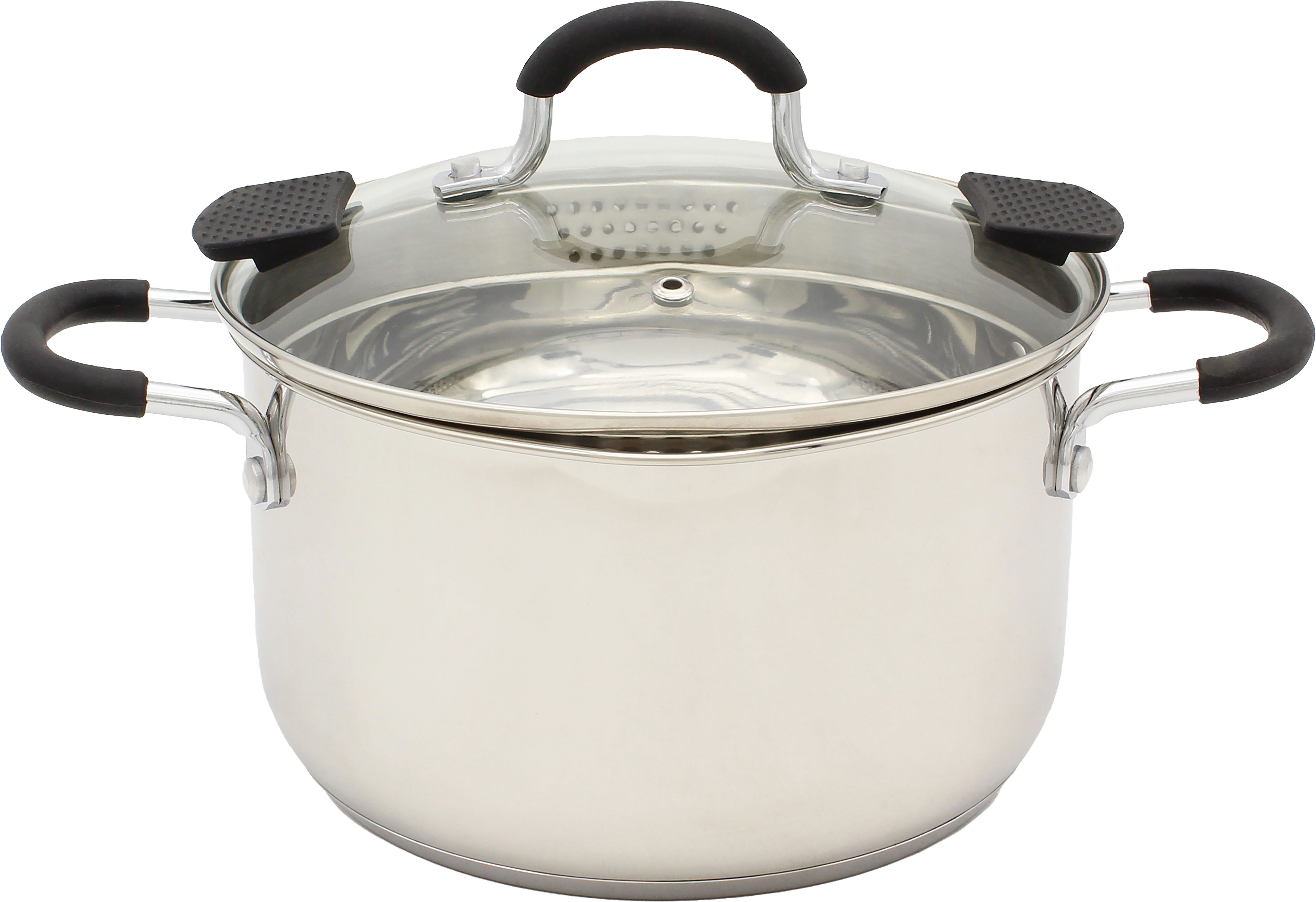 Krüger Fleischtopf Edelstahl-Fleischtopf Kansas, Edelstahl (1-tlg), Isolirende Hohlgriffe mit Silikon-Fingerschutz, Abseihfunktion