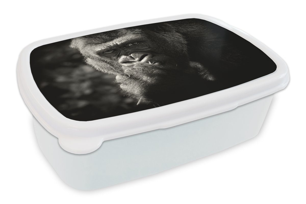 MuchoWow Lunchbox Tierprofil Gorilla in schwarz und weiß, Kunststoff, (2-tlg), Brotbox für Kinder und Erwachsene, Brotdose, für Jungs und Mädchen