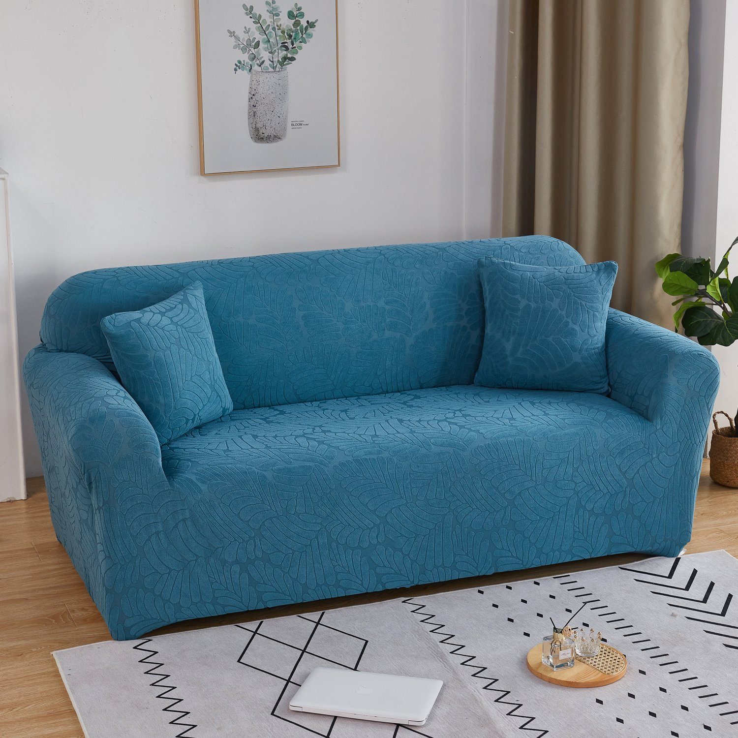 Sofahusse, HOMEIDEAS, Stretch-Sofa-Schonbezug mit Unterseite elastischer Blau