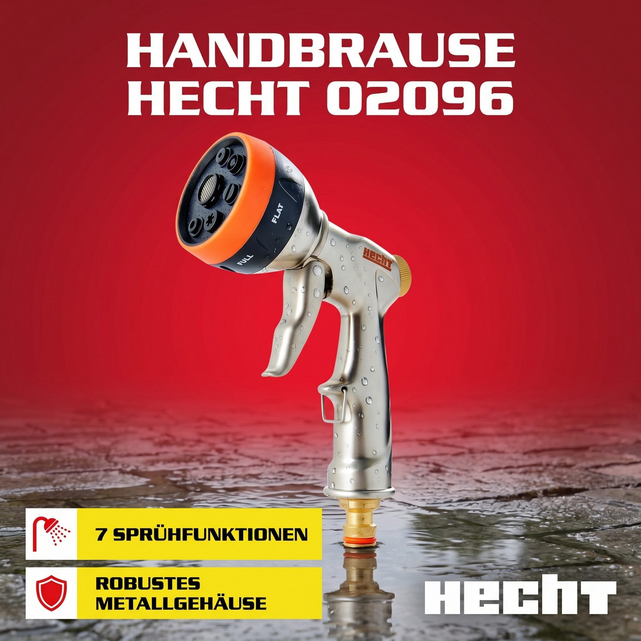 Hecht Bewässerungsbrause Gartenbrause Handbrause mit 6 Sprühmuster Rostfrei, Metallöse, 60 mm Sprühkopf