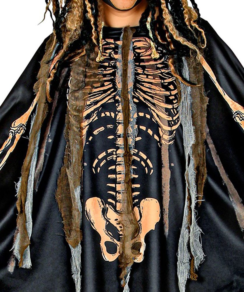 Karneval-Klamotten Kostüm Voodoo Poncho Damen gruselig m Totenkopf Haarreif, Halloween Frauenkostüm mit Skelett Aufdruck Karneval Fasching