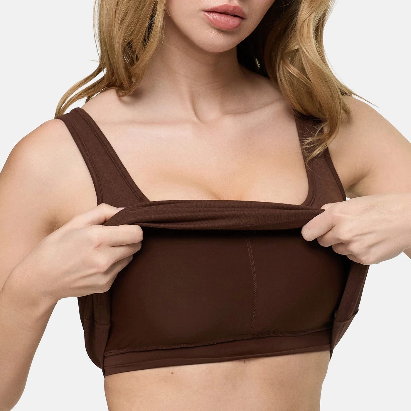 BH-Hemd Cotton Tank with Built-In Push-Up Bra-Braun-XS