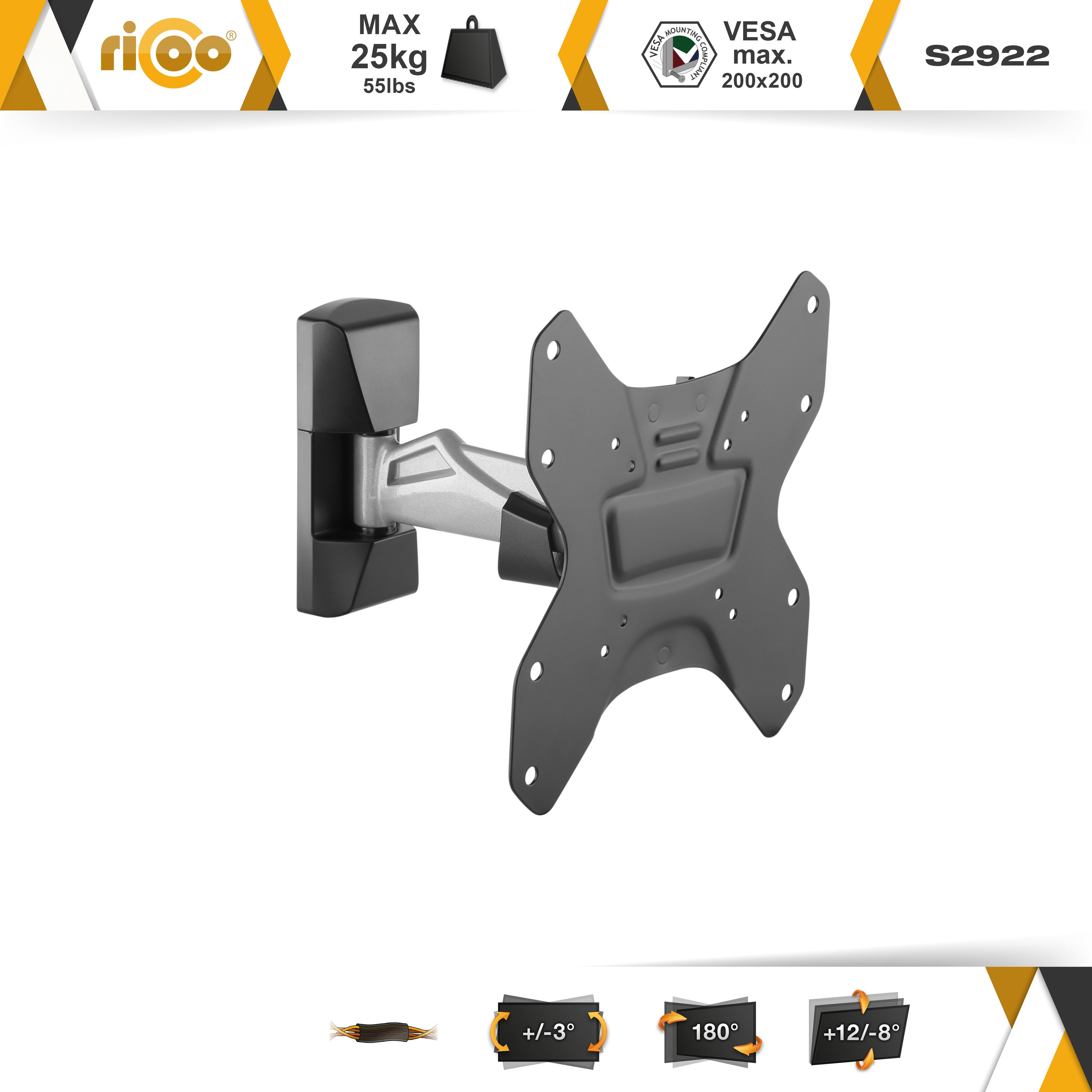 RICOO TV-Wandhalterung S2922, (bis 55 Zoll, VESA bis 200x200, 1-tlg., schwenkbar neigbar ausziehbar Fernseher Halter universal VESA 200x200)