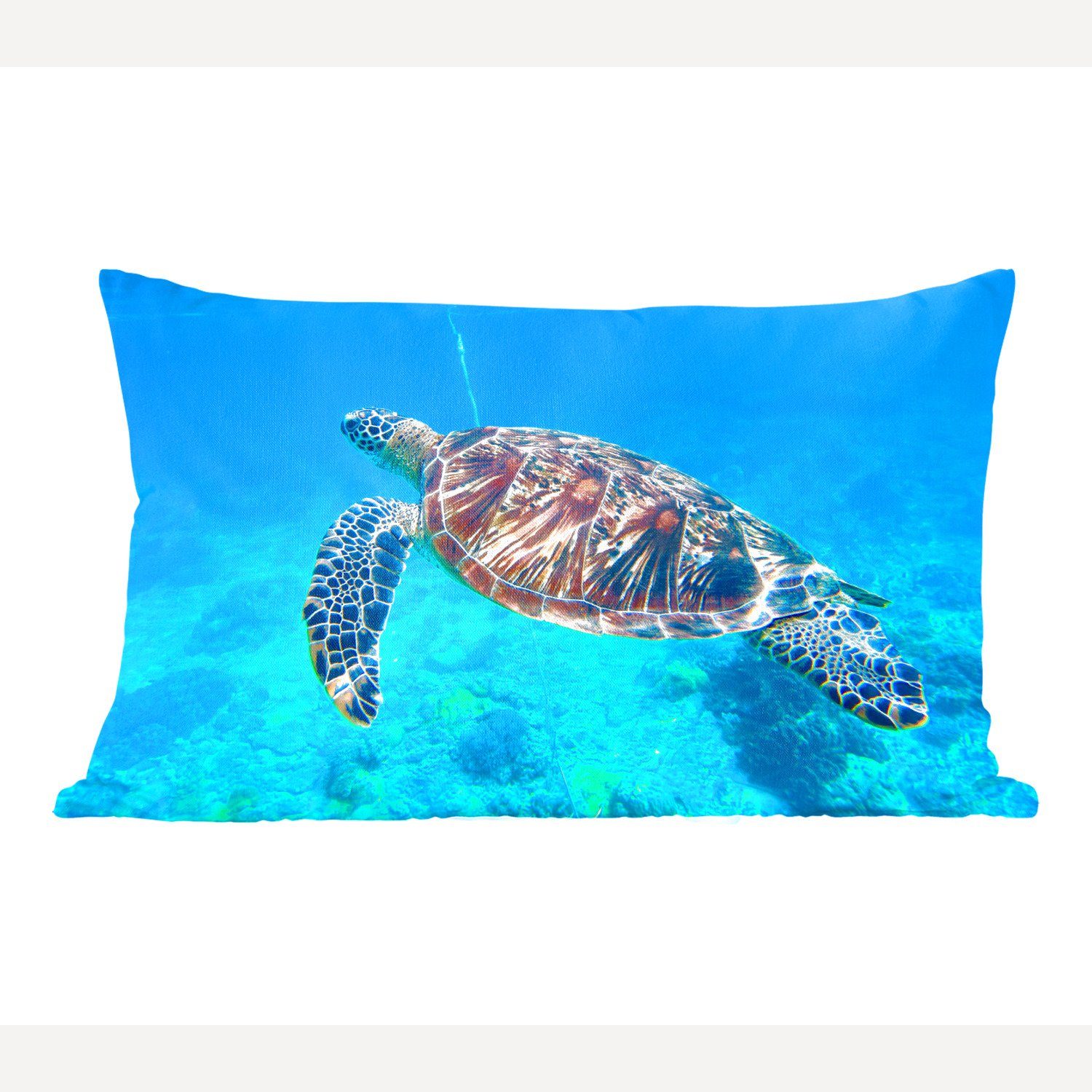 MuchoWow Dekokissen Schildkröte - mit Zierkissen, - Dekokissen Schlafzimmer Blau, Füllung, Meer Dekoration, Wohzimmer