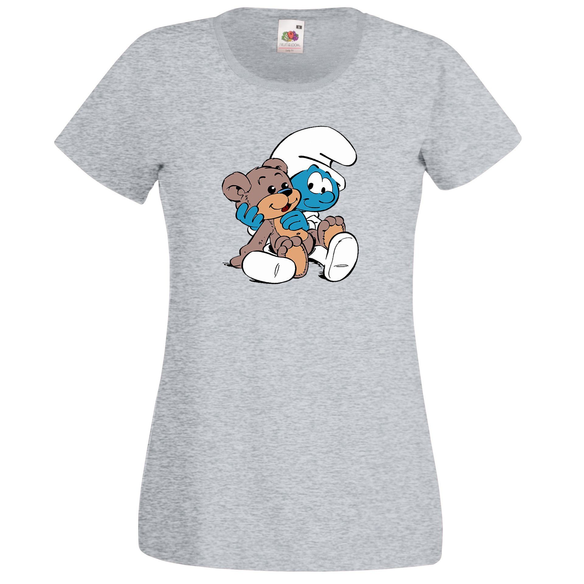 Shirt Designz Youth mit Baby Damen Schlumpf T-Shirt lustigem Frontprint Grau