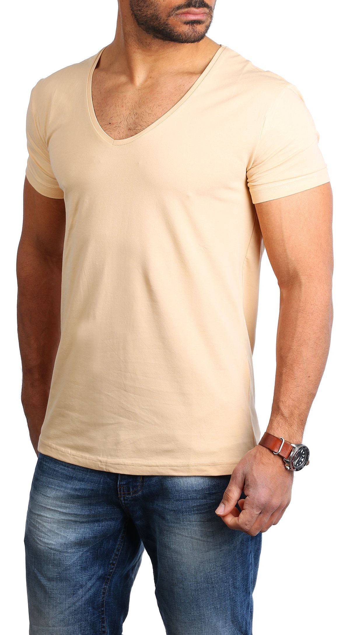 Young & Rich T-Shirt Herren Uni Basic extra tiefer Ausschnitt Unterziehshir günstig online kaufen