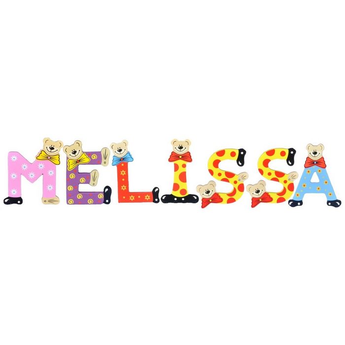 Playshoes Deko-Buchstaben (Set 7 St) Kinder Holz-Buchstaben Namen-Set MELISSA - sortiert Farben können variieren bunt