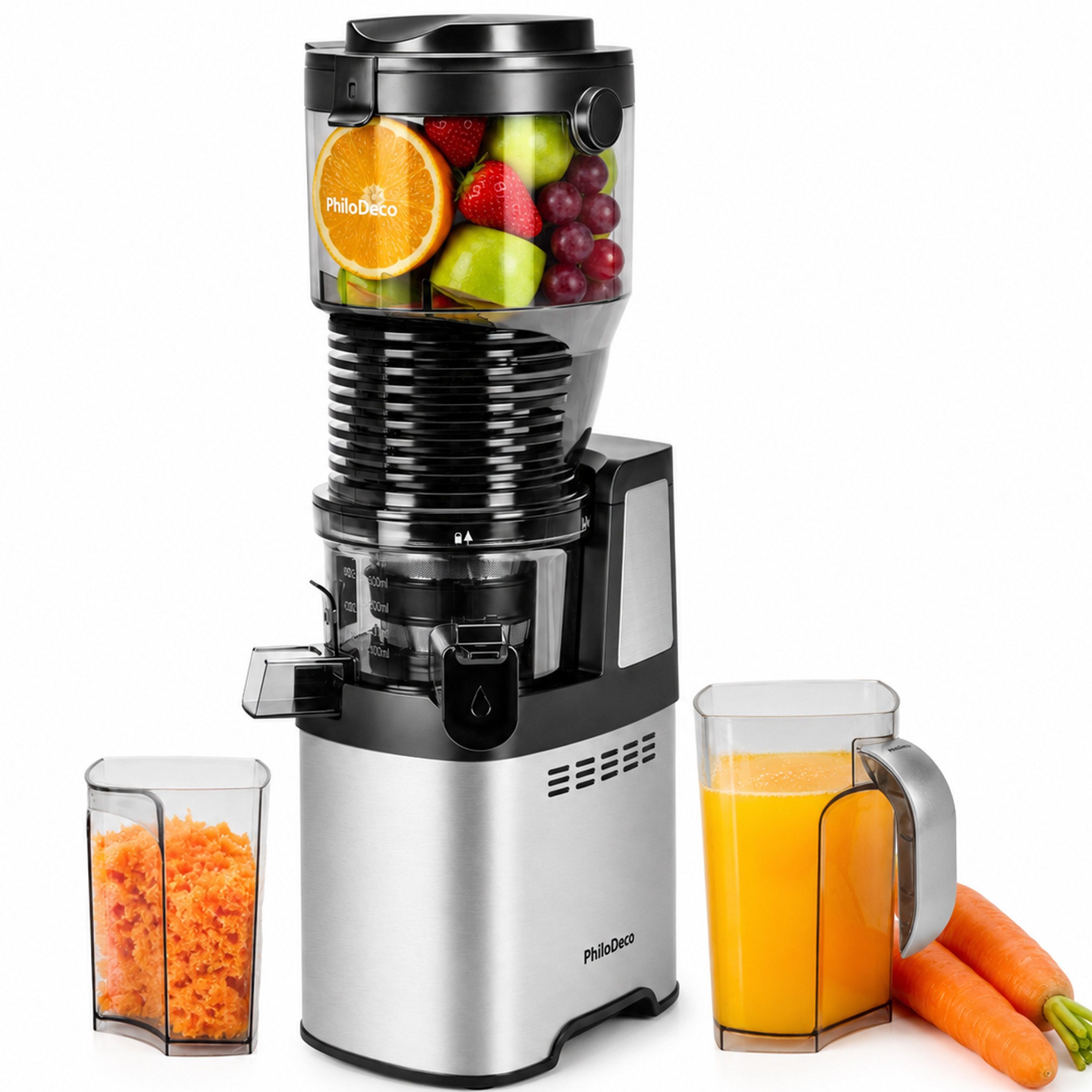 Vankel Slow Juicer Kaltpress-Entsafter mit 9,5-cm-Öffnung für ganze Früchte, 250 W, Bis zu 90 % Saftausbeute, 1-Liter-Saftbehälter und Zusatzfilter