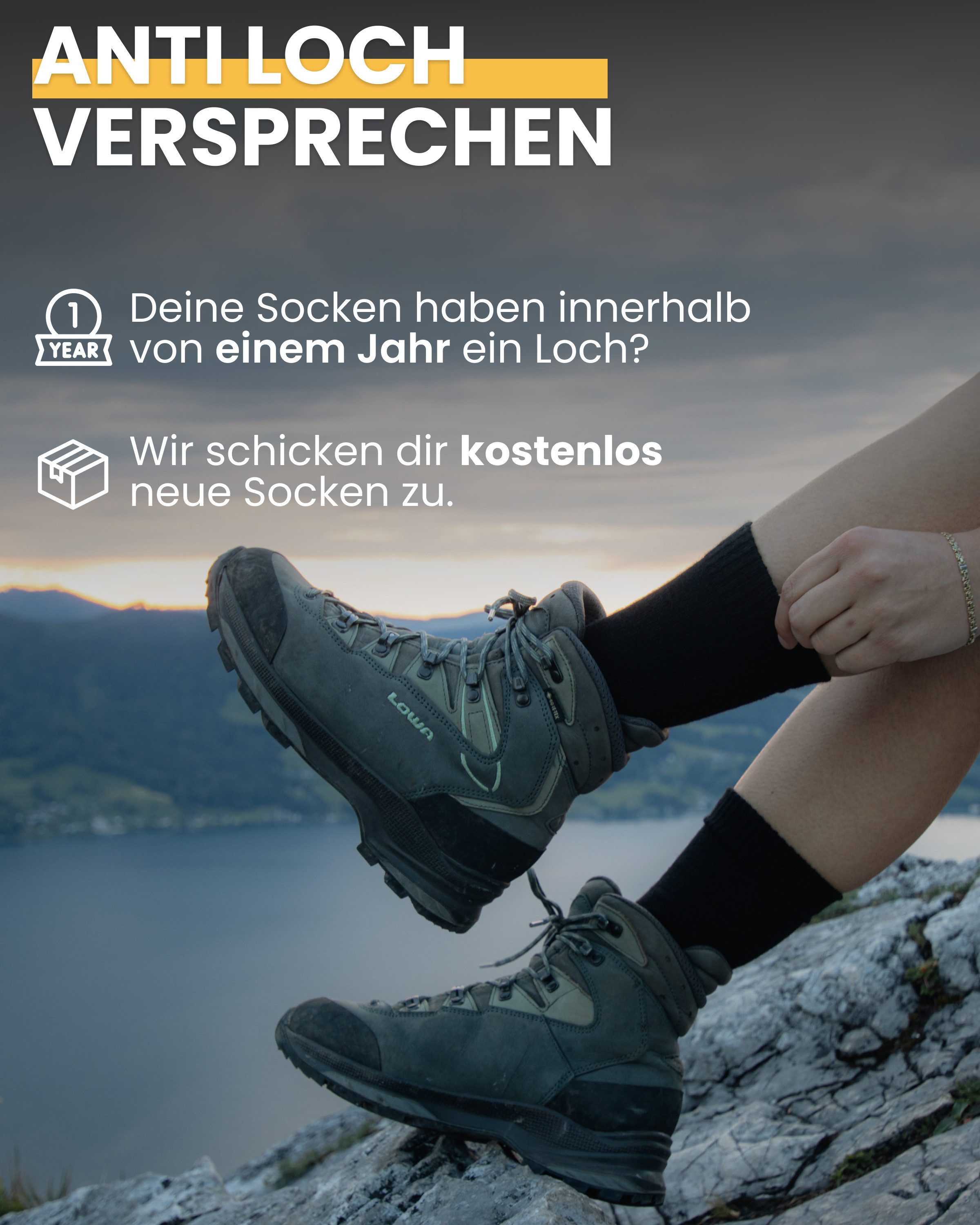 Alpenwert Wandersocken Socken mit Merinowolle für Damen & Herren Socken Arbeit, Wandern (2 Paar) Anti-Schweiß-Geruch, Antibakteriell