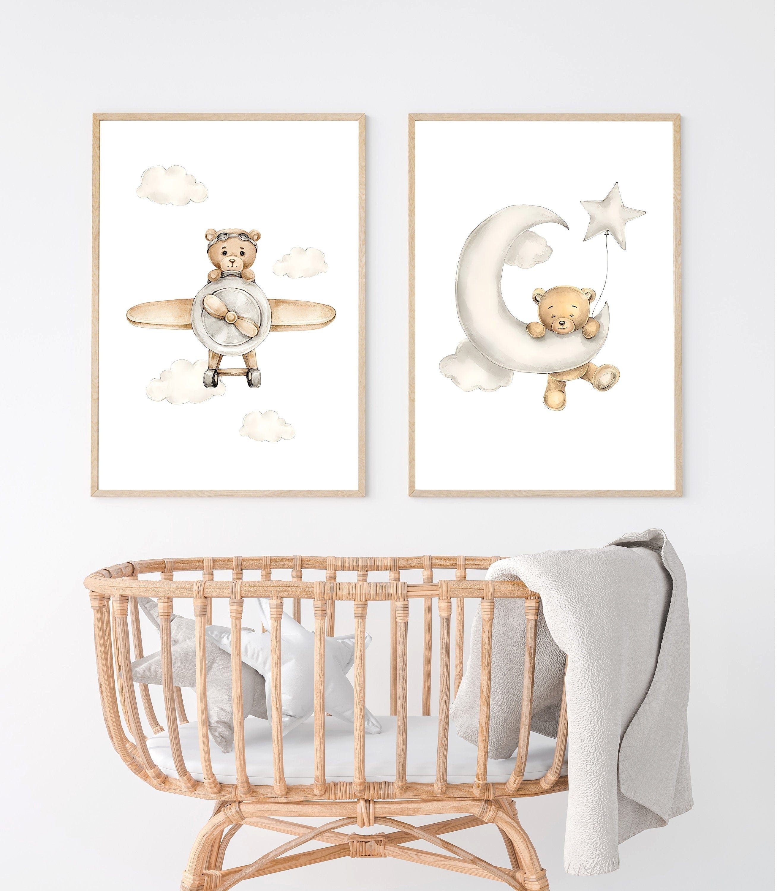 JUSTGOODMOOD Poster Kinderzimmer Bilder Geschenkidee für Kinder Teddy Bären Flugzeug Pilot, A (1 St) – Bild 3 von 5