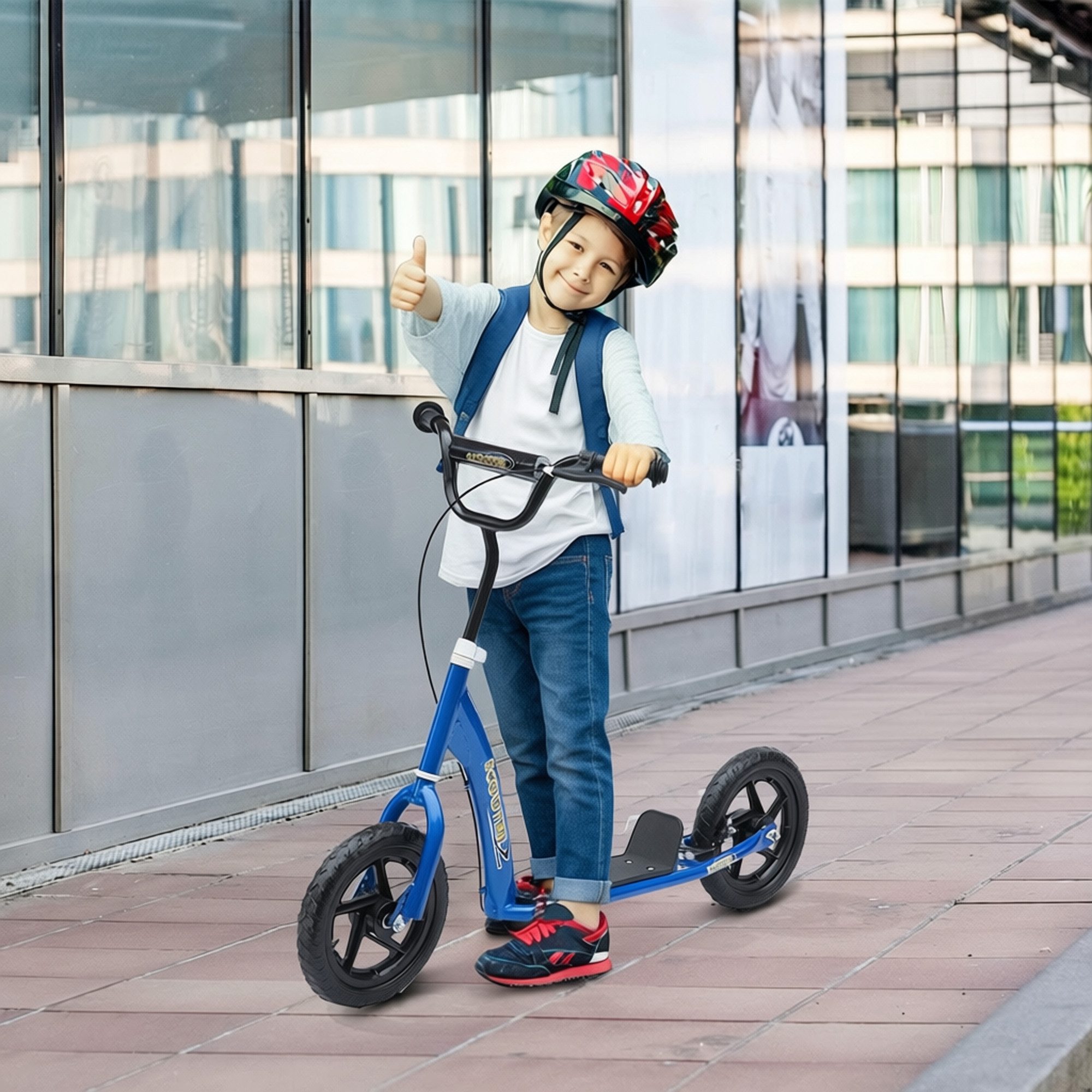 HOMCOM Cityroller Kinderroller Scooter mit verstellbarem Lenker, großen Rädern, 0 km/h, (Tretroller, 1 tlg., Kinderroller), für Außenbereich, Blau